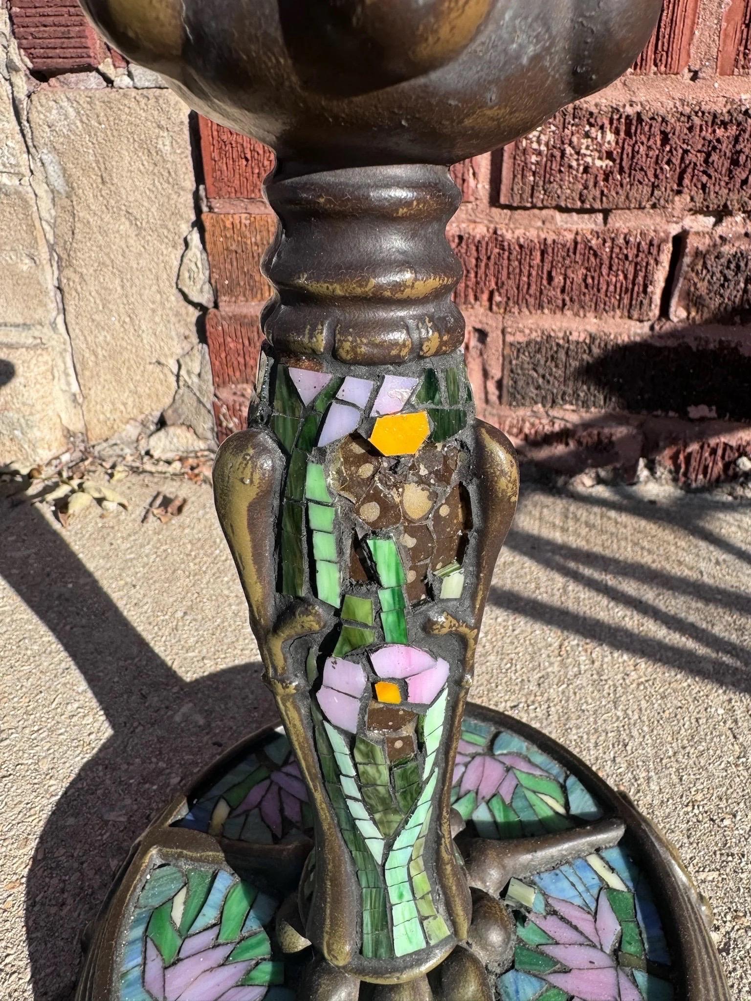 Vintage Art Nouveau Tiffany Style Stained Glass Table Parlor Lamp 3