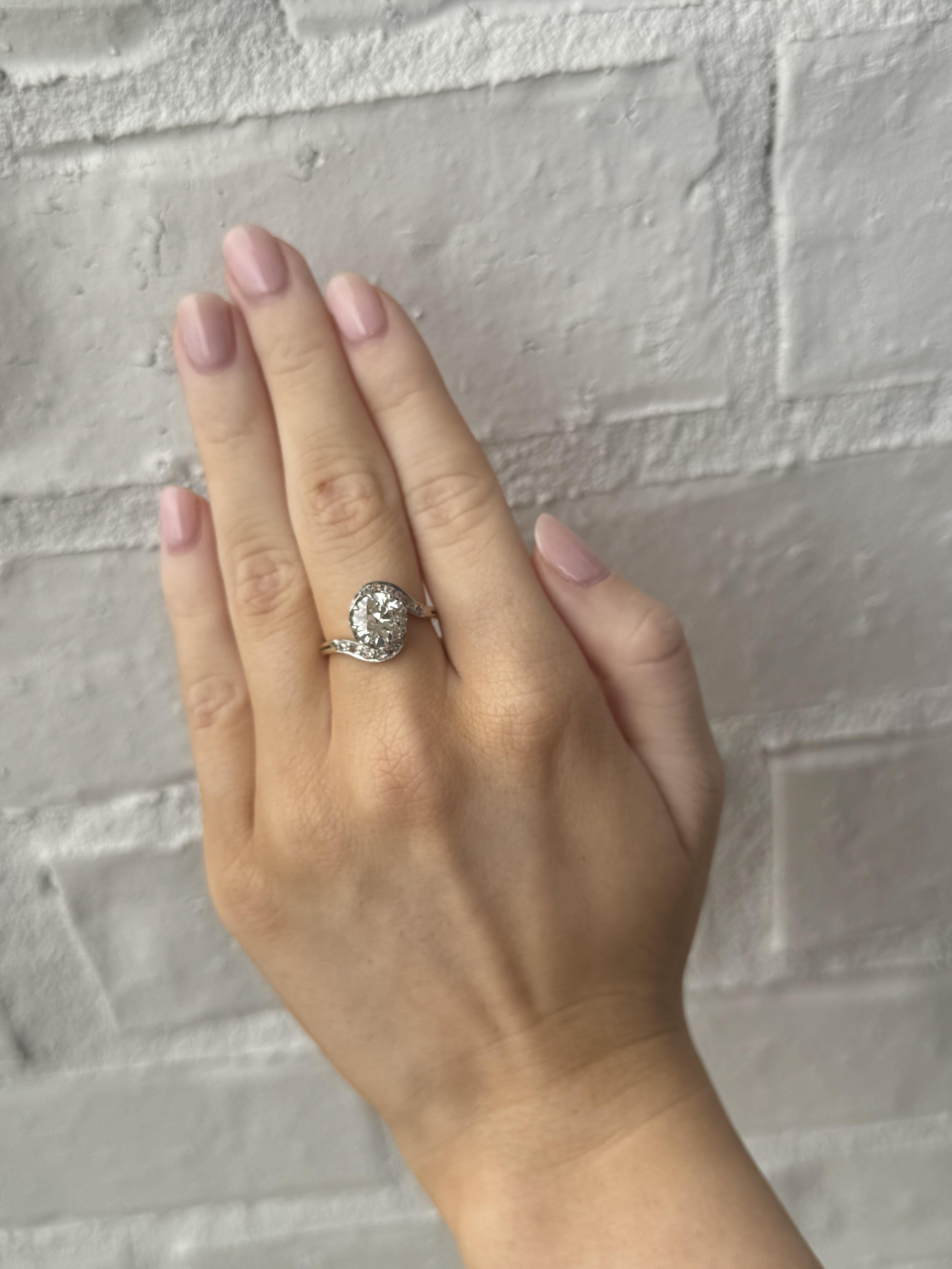 Old European Cut Vintage Art Nouveau Unique Diamond Engagement Ring For Sale