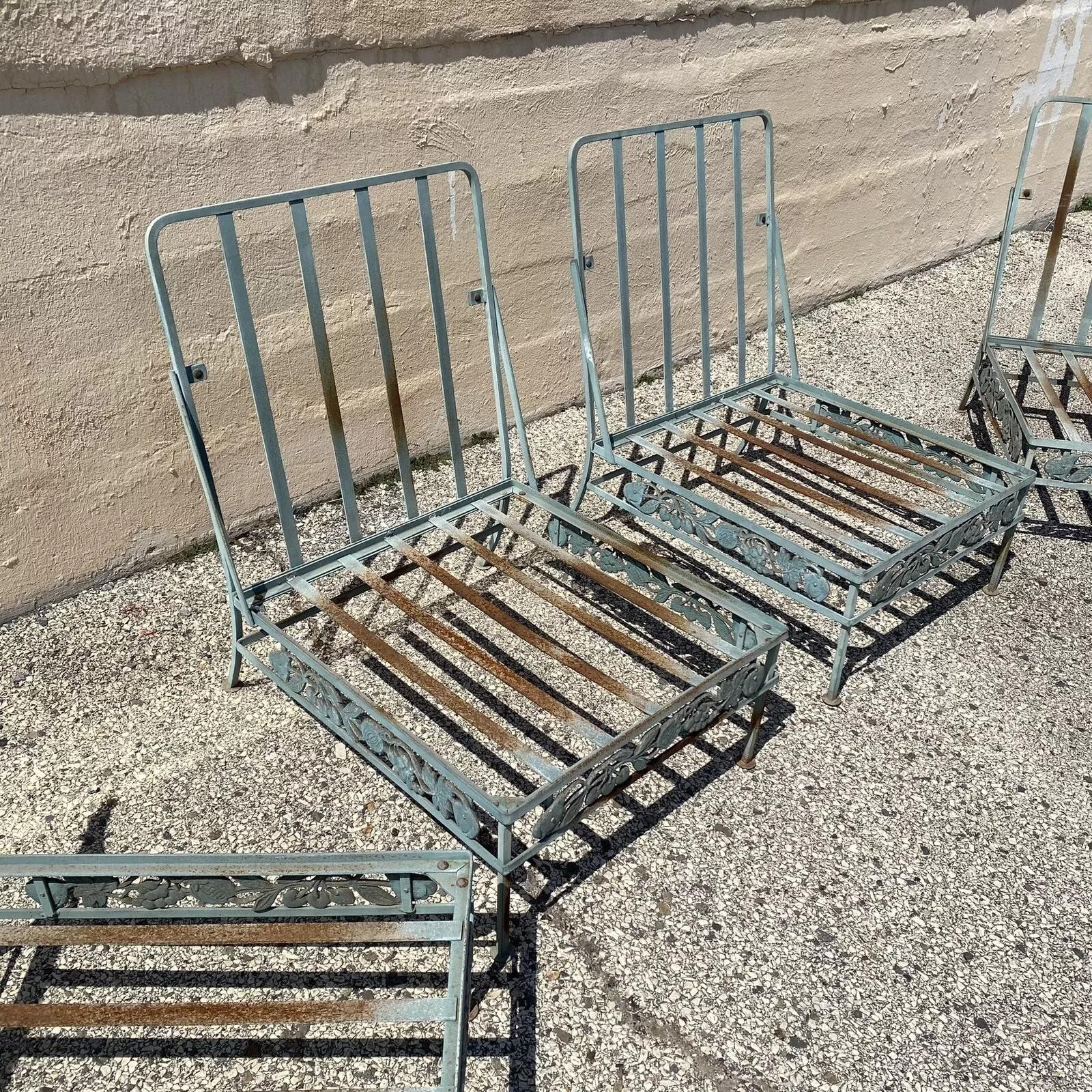 Vintage Art Nouveau Wrought Iron Woodard Style Garden Patio Sofa Chair Set 4 Pcs For Sale 5