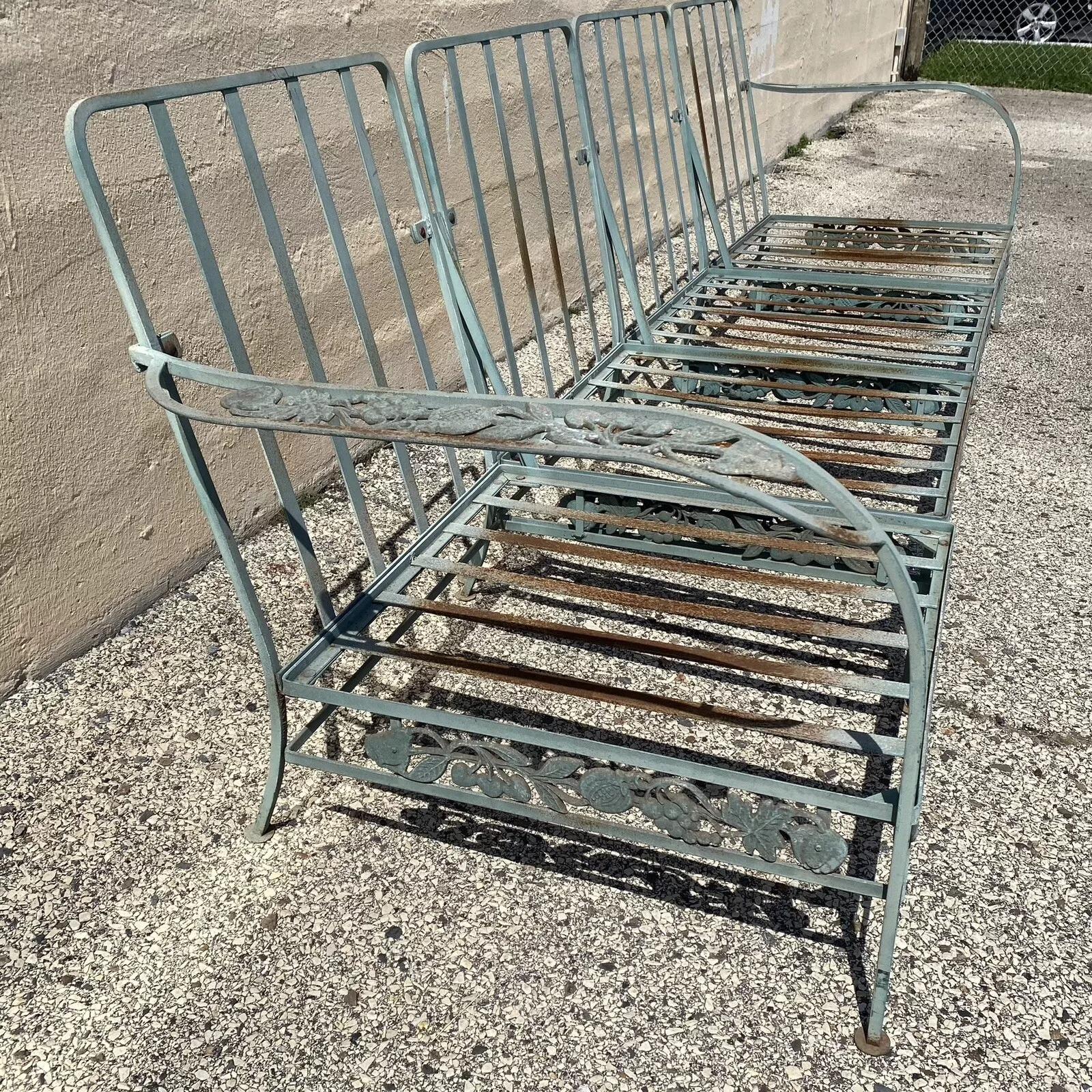Vintage Art Nouveau Wrought Iron Woodard Style Garden Patio Sofa Chair Set 4 Pcs For Sale 6