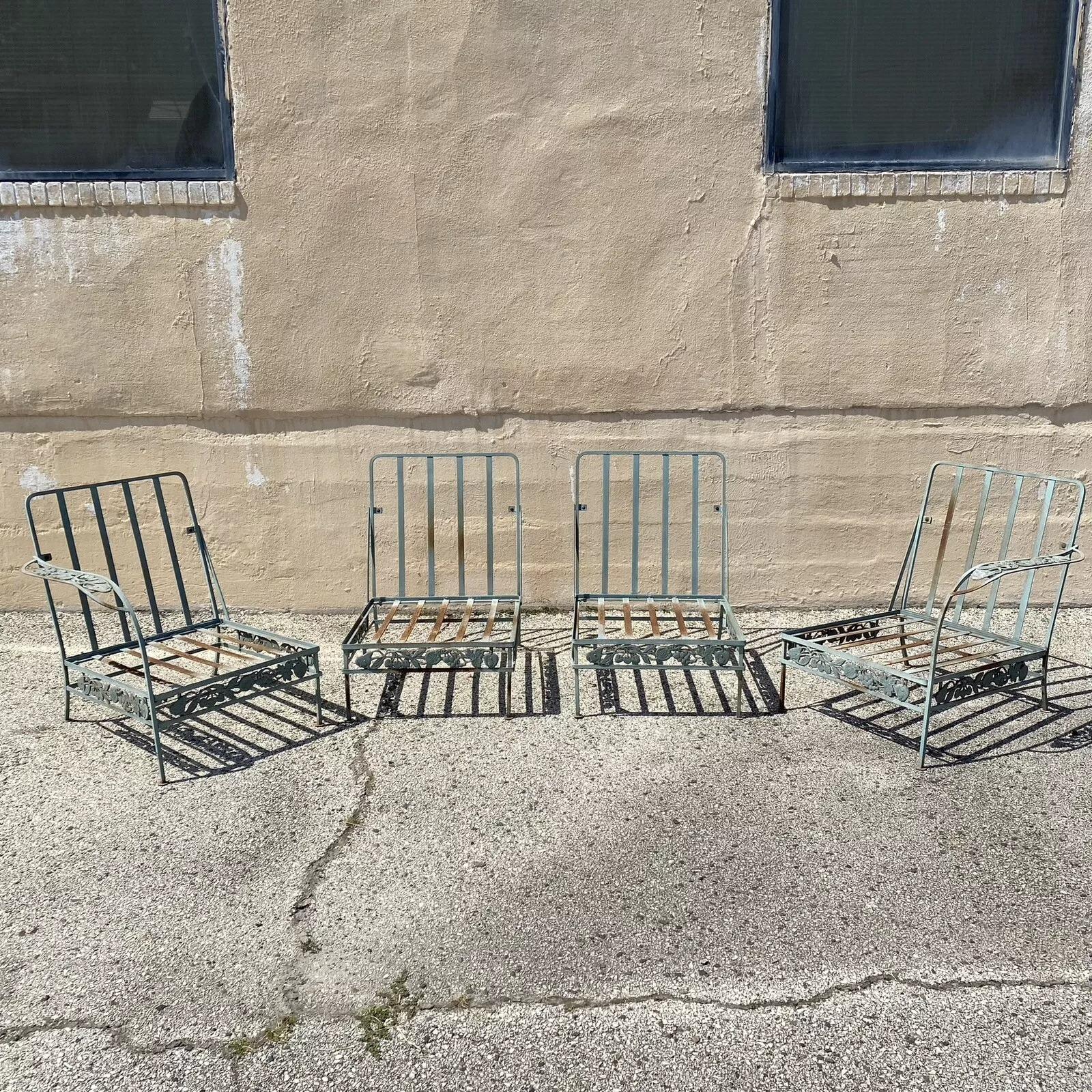 Unknown Vintage Art Nouveau Wrought Iron Woodard Style Garden Patio Sofa Chair Set 4 Pcs For Sale
