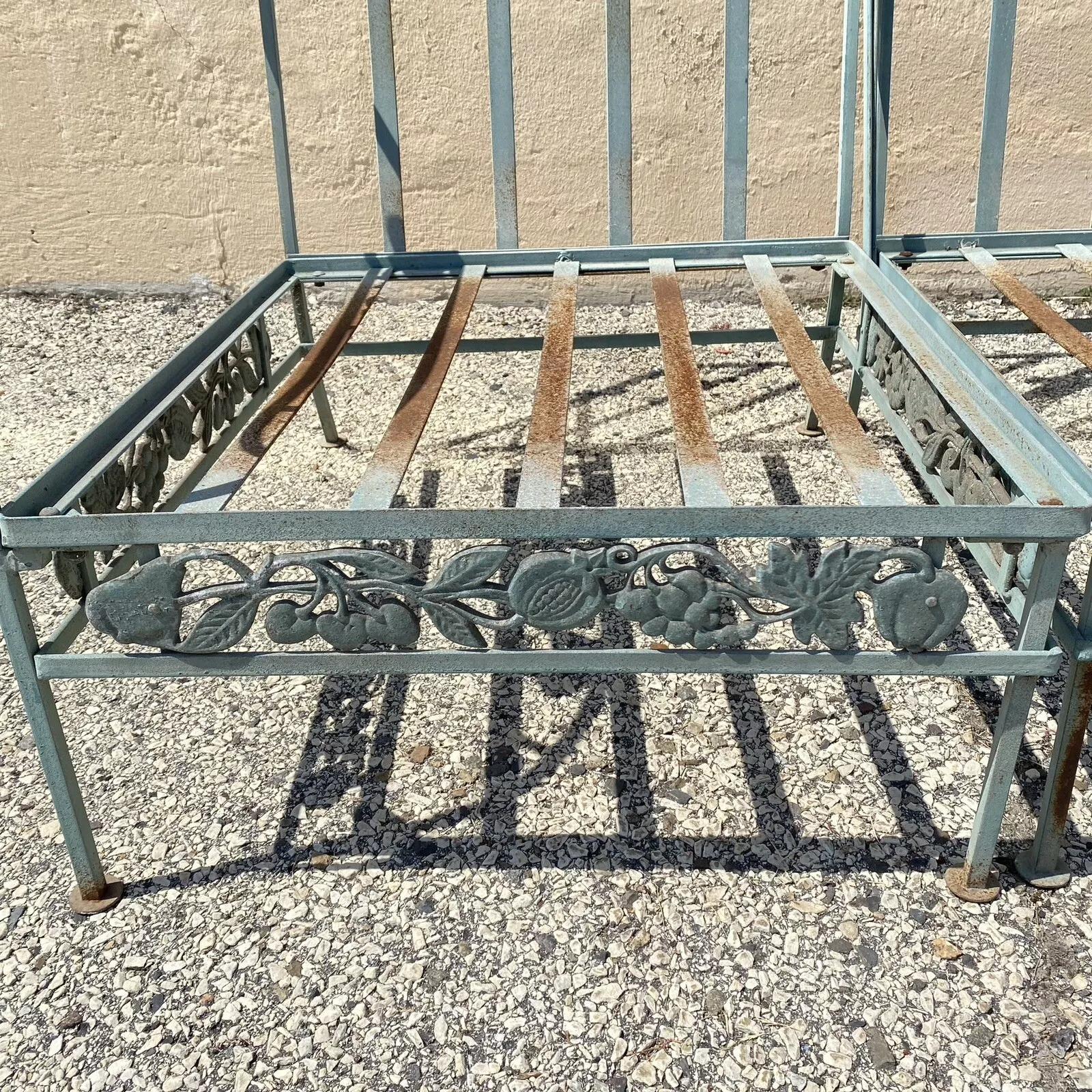 Vintage Art Nouveau Wrought Iron Woodard Style Garden Patio Sofa Chair Set 4 Pcs For Sale 3
