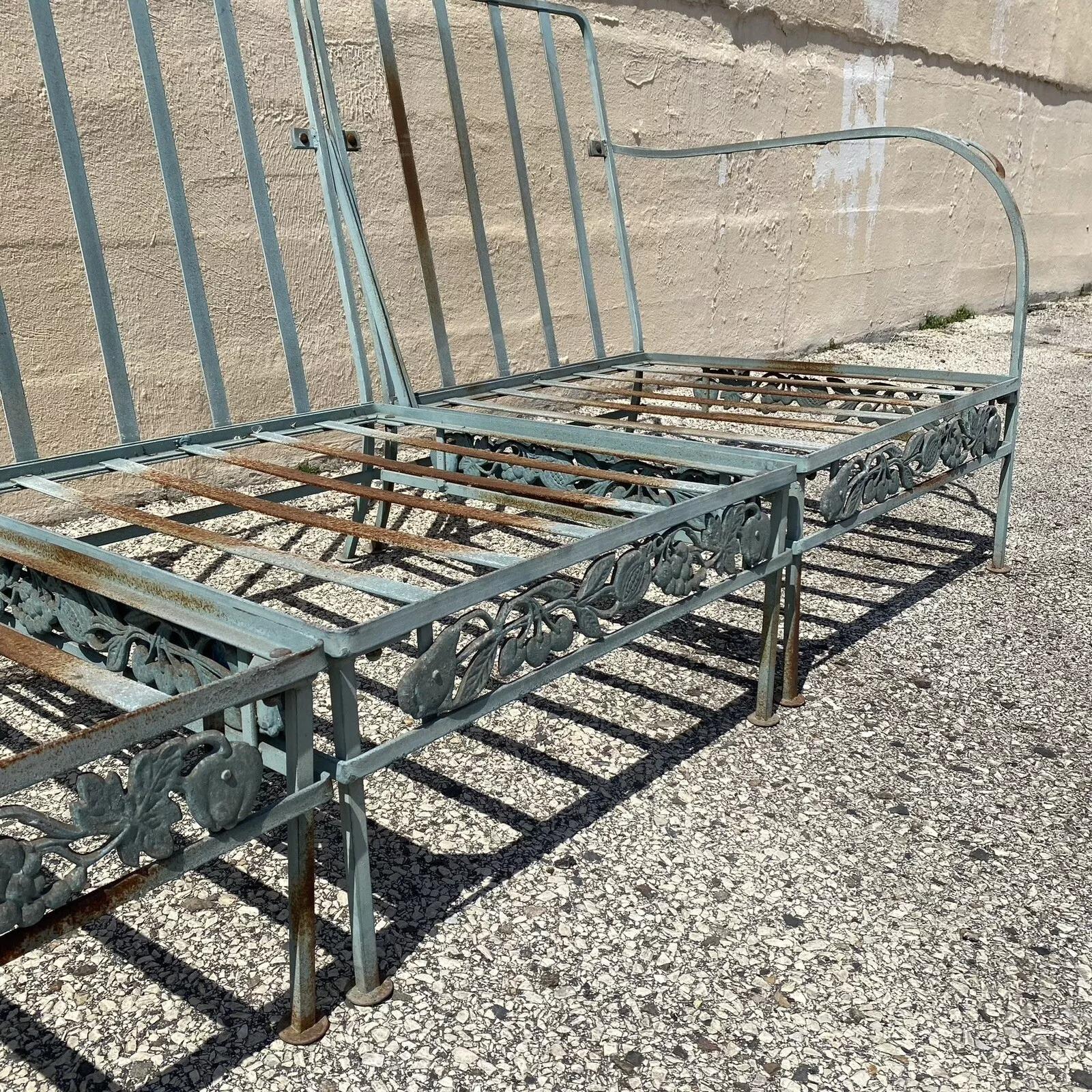 Vintage Art Nouveau Wrought Iron Woodard Style Garden Patio Sofa Chair Set 4 Pcs For Sale 4