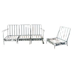 Vintage Art Nouveau Wrought Iron Woodard Style Garden Patio Sofa Chair Set 4 Pcs