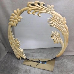 Vintage Art Nuevo Half Framed Carved Wood Framed Mirror