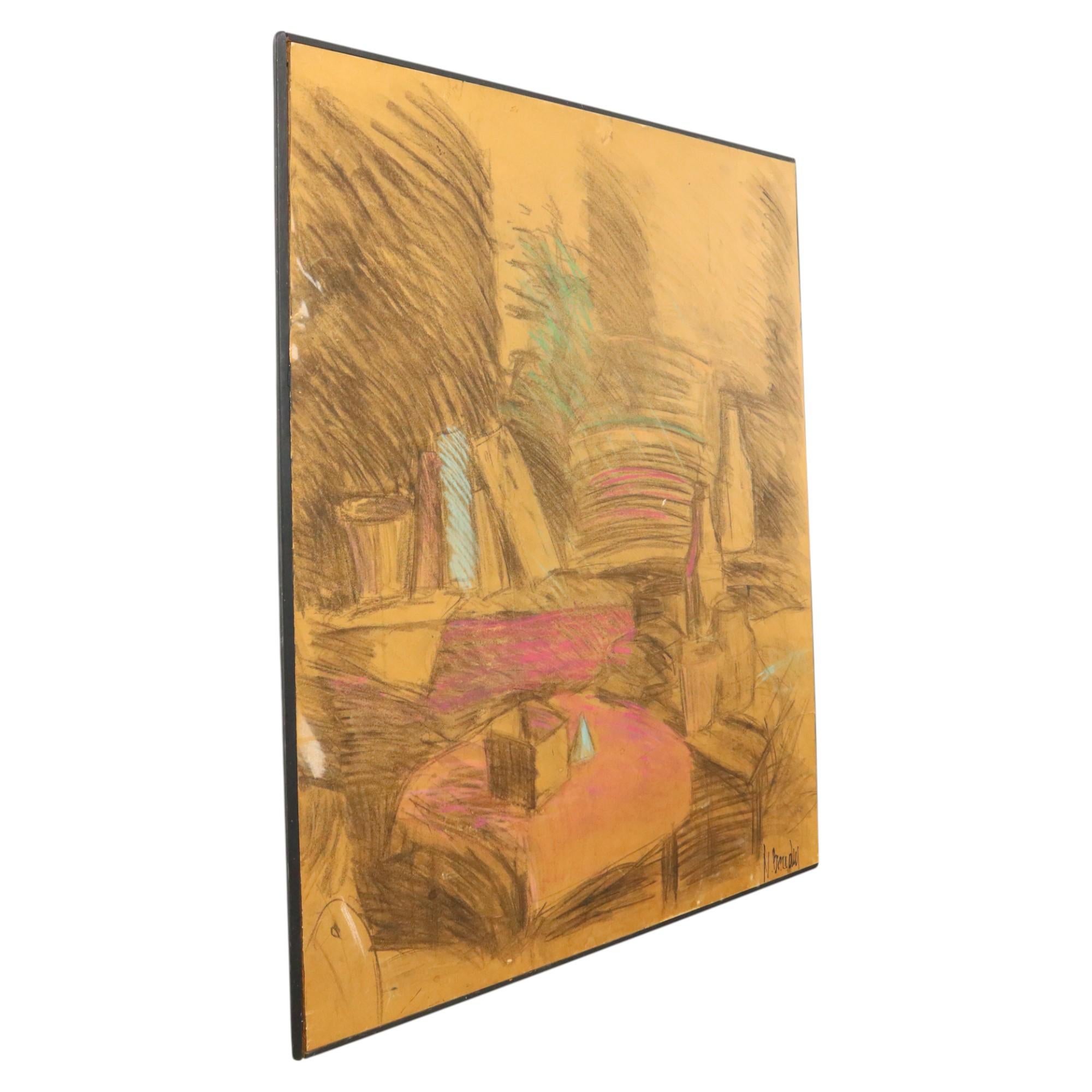 Vintage Art auf Holzteller XL Nele Boudry Ölpastell 93cm im Angebot 5