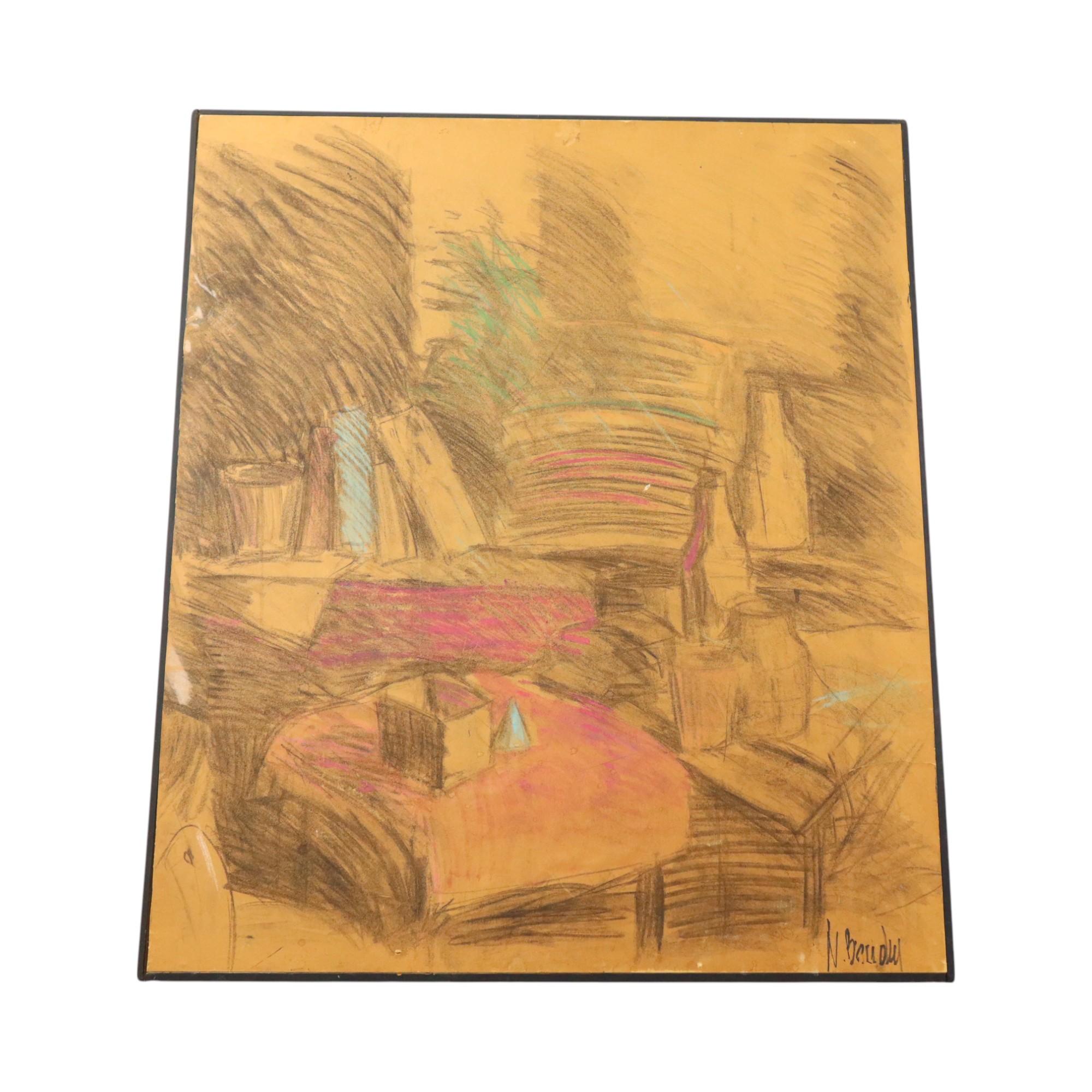 Vintage Art auf Holzteller XL Nele Boudry Ölpastell 93cm im Angebot 7