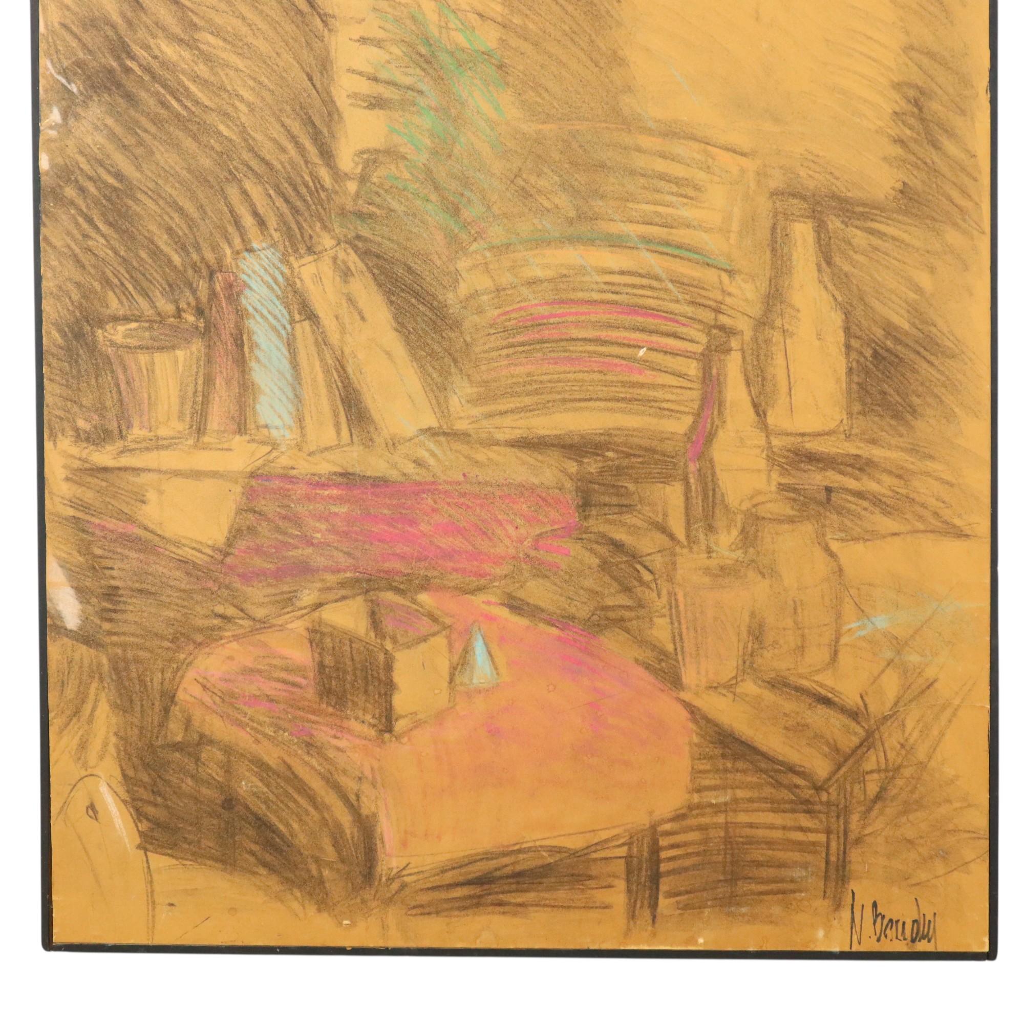 Vintage Art auf Holzteller XL Nele Boudry Ölpastell 93cm (Belgisch) im Angebot