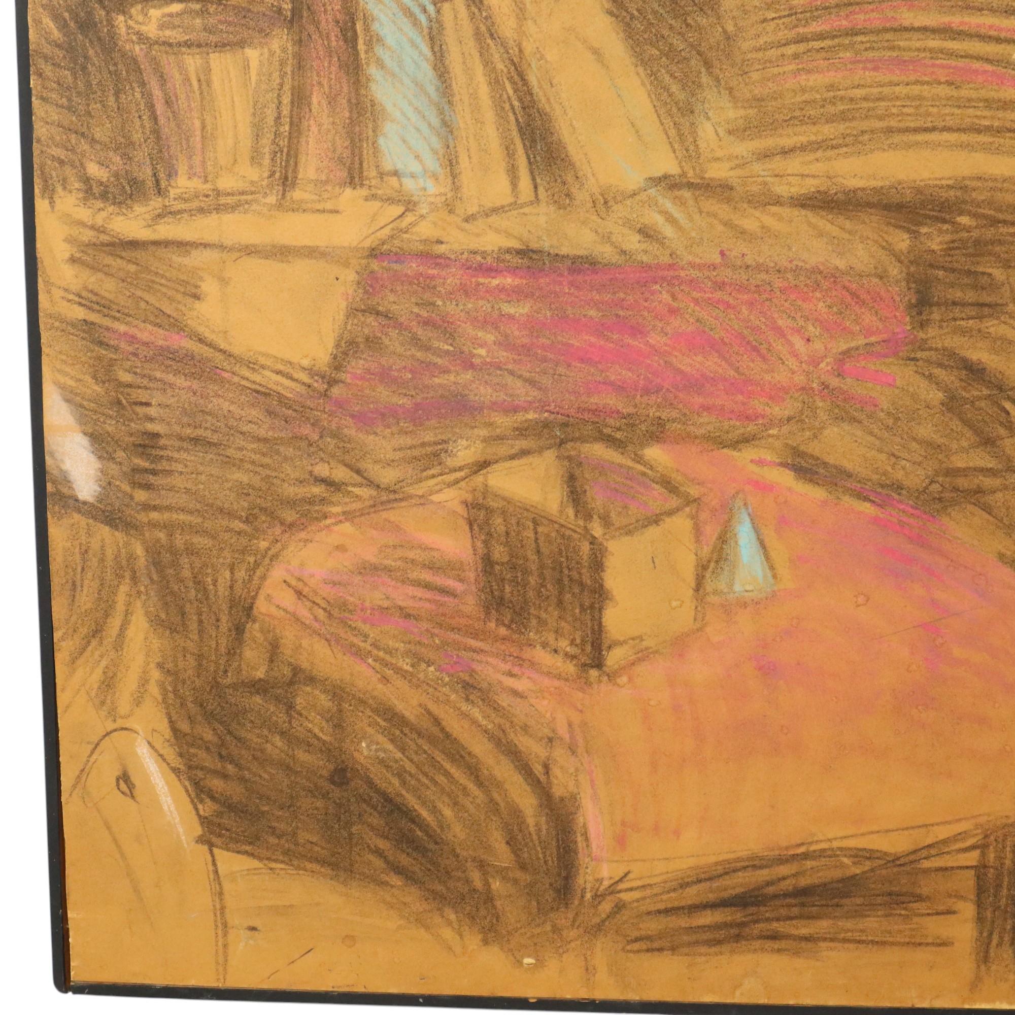 Vintage Art auf Holzteller XL Nele Boudry Ölpastell 93cm im Zustand „Gut“ im Angebot in Poperinge, BE