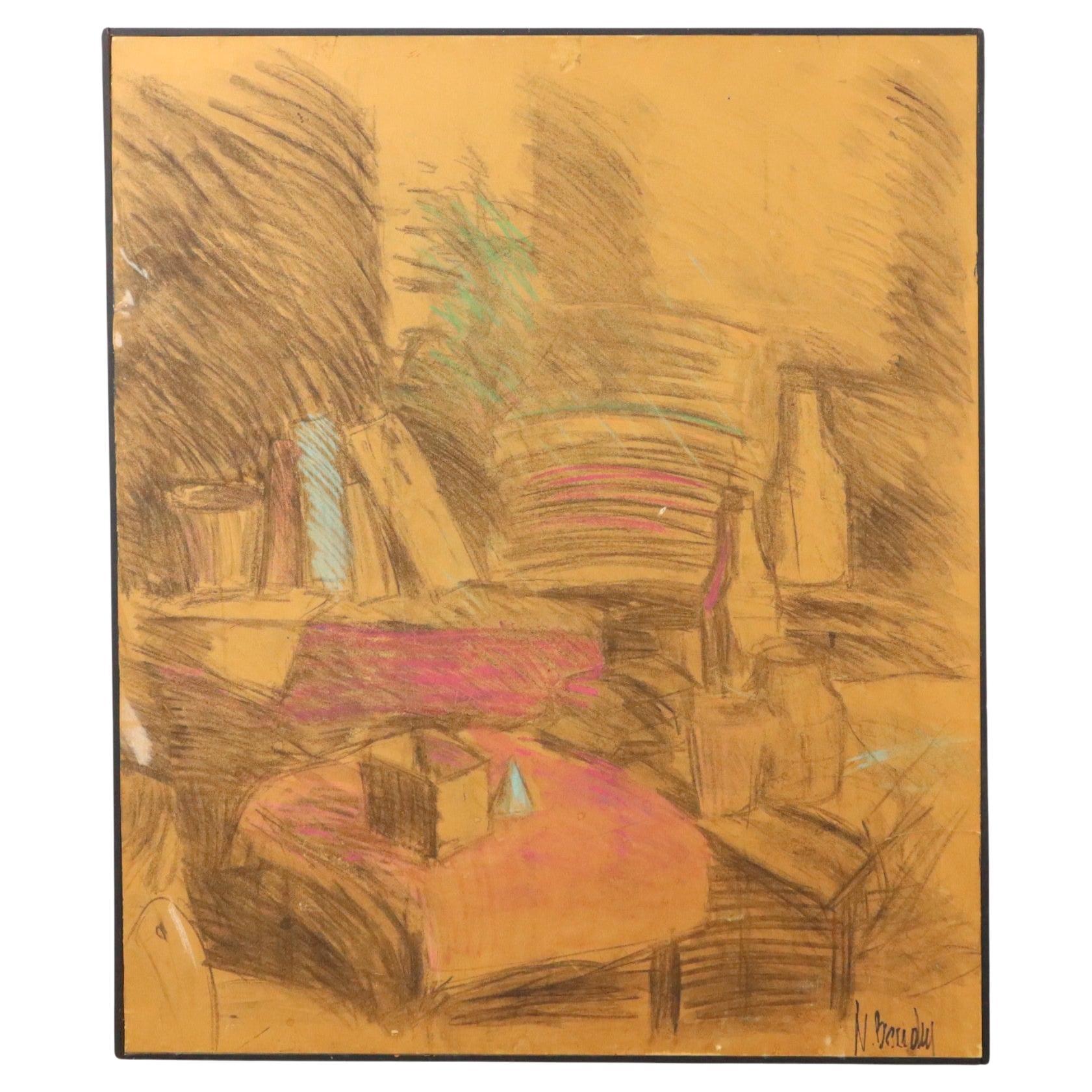 Vintage Art of Vintage sur assiette en bois XL Nele Boudry Huile Pastel 93cm