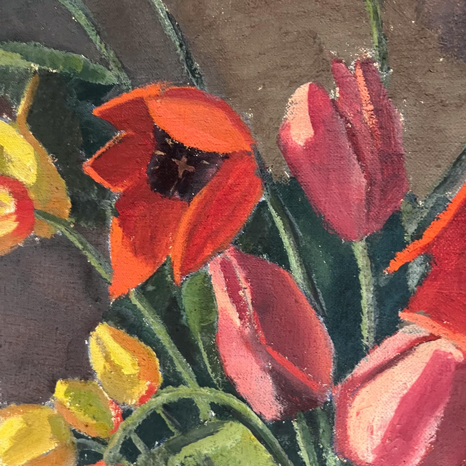 Mid-20th Century Oil on Canvas Floral Still Life Signed Painting For Sale 2
