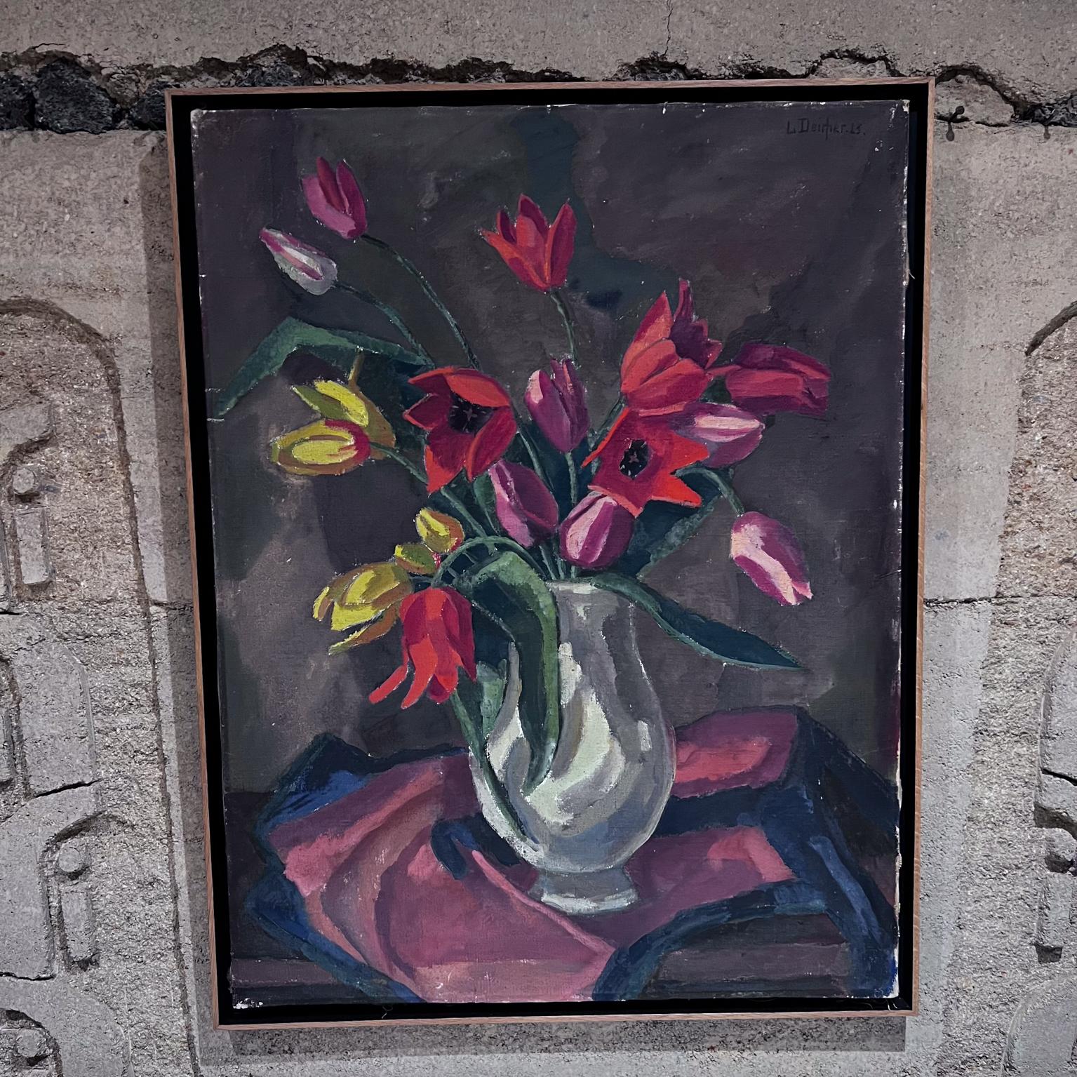 Mid-20th Century Oil on Canvas Floral Still Life Signed Painting For Sale 12