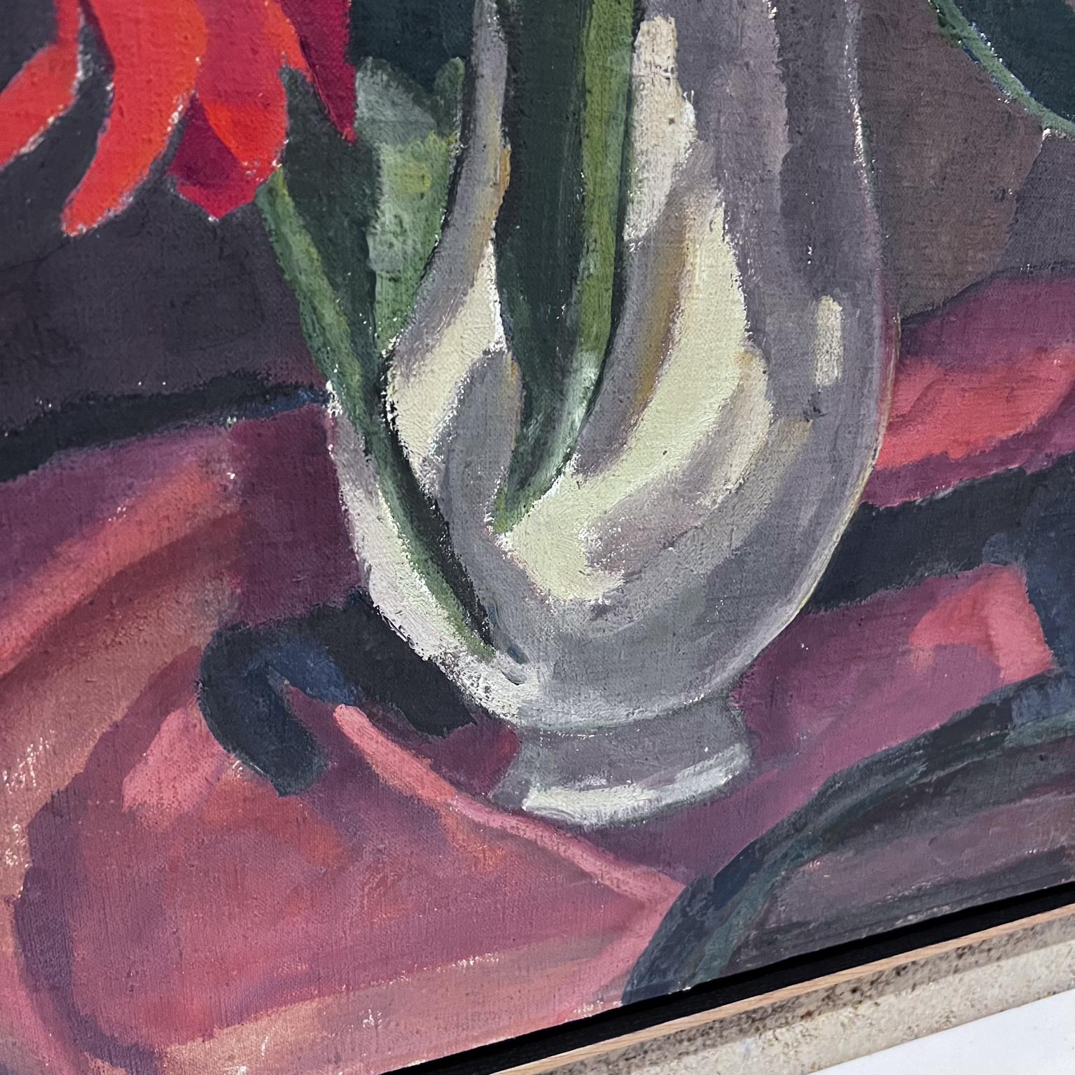 Mid-20th Century Oil on Canvas Floral Still Life Signed Painting For Sale 4