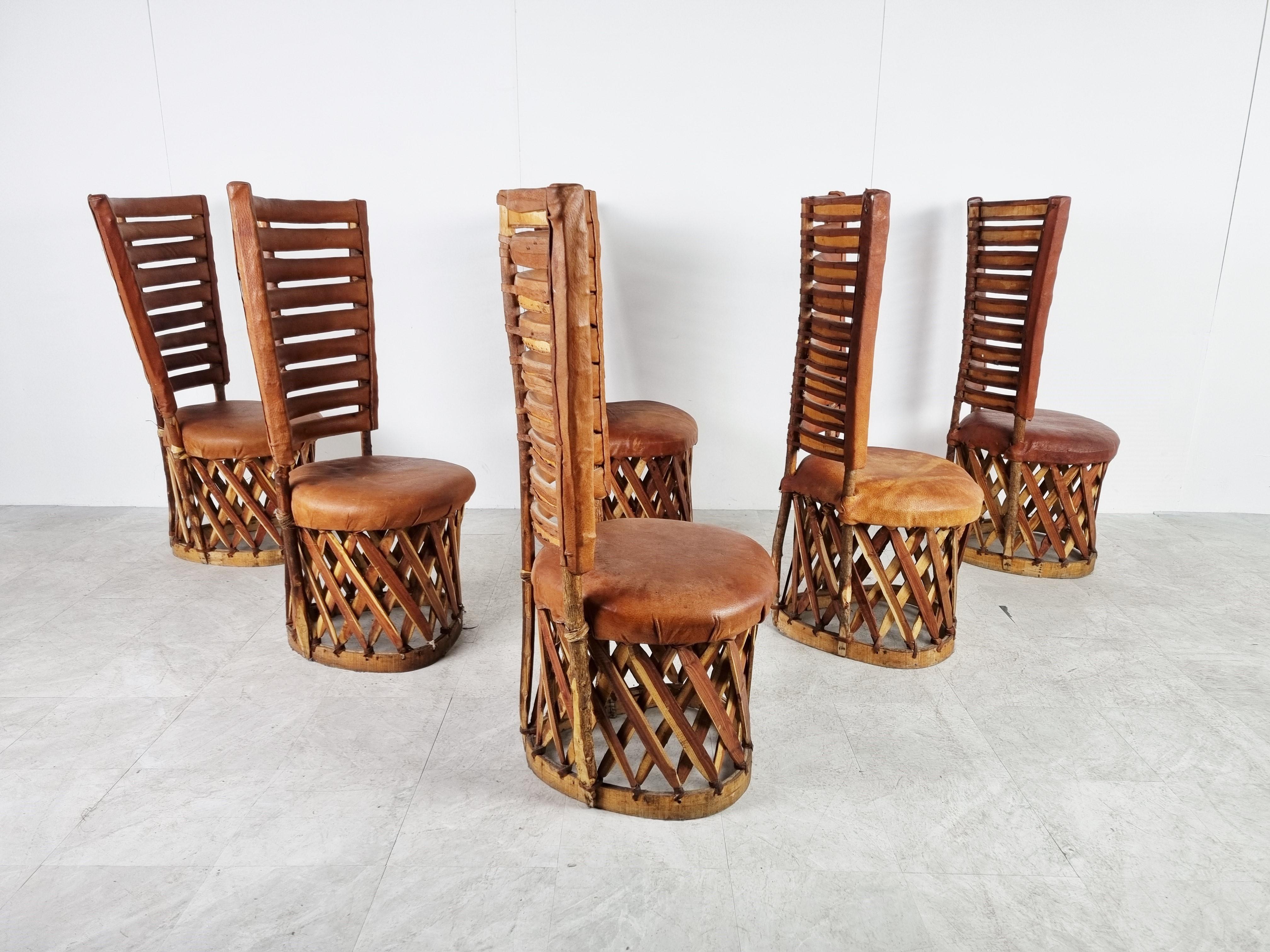Vintage art populaire mexican dining chairs set of 6, 1970s In Good Condition In HEVERLEE, BE