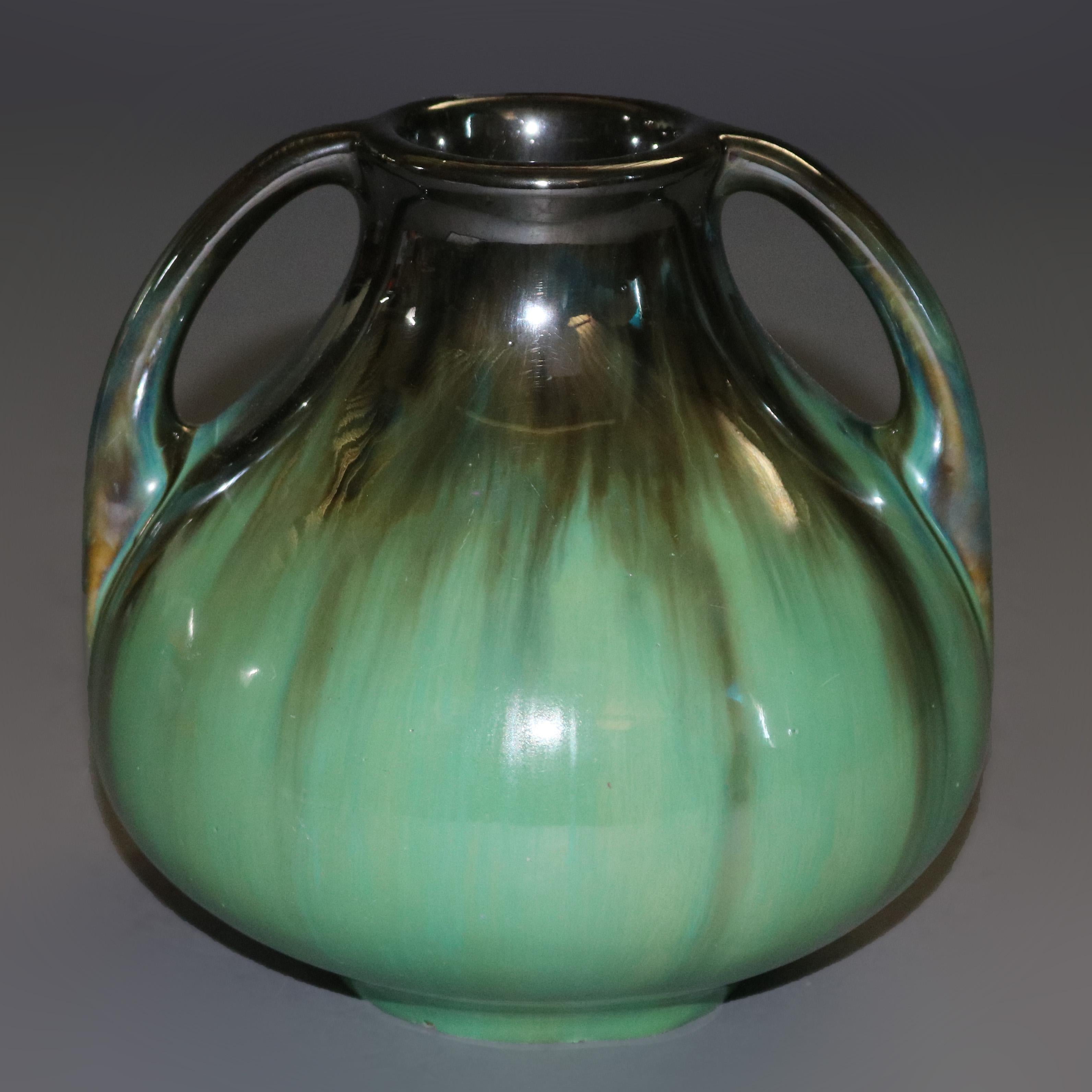 American Vintage Art Pottery Mirrored Glaze Gourd Form Vase by Fulper, 20th Century