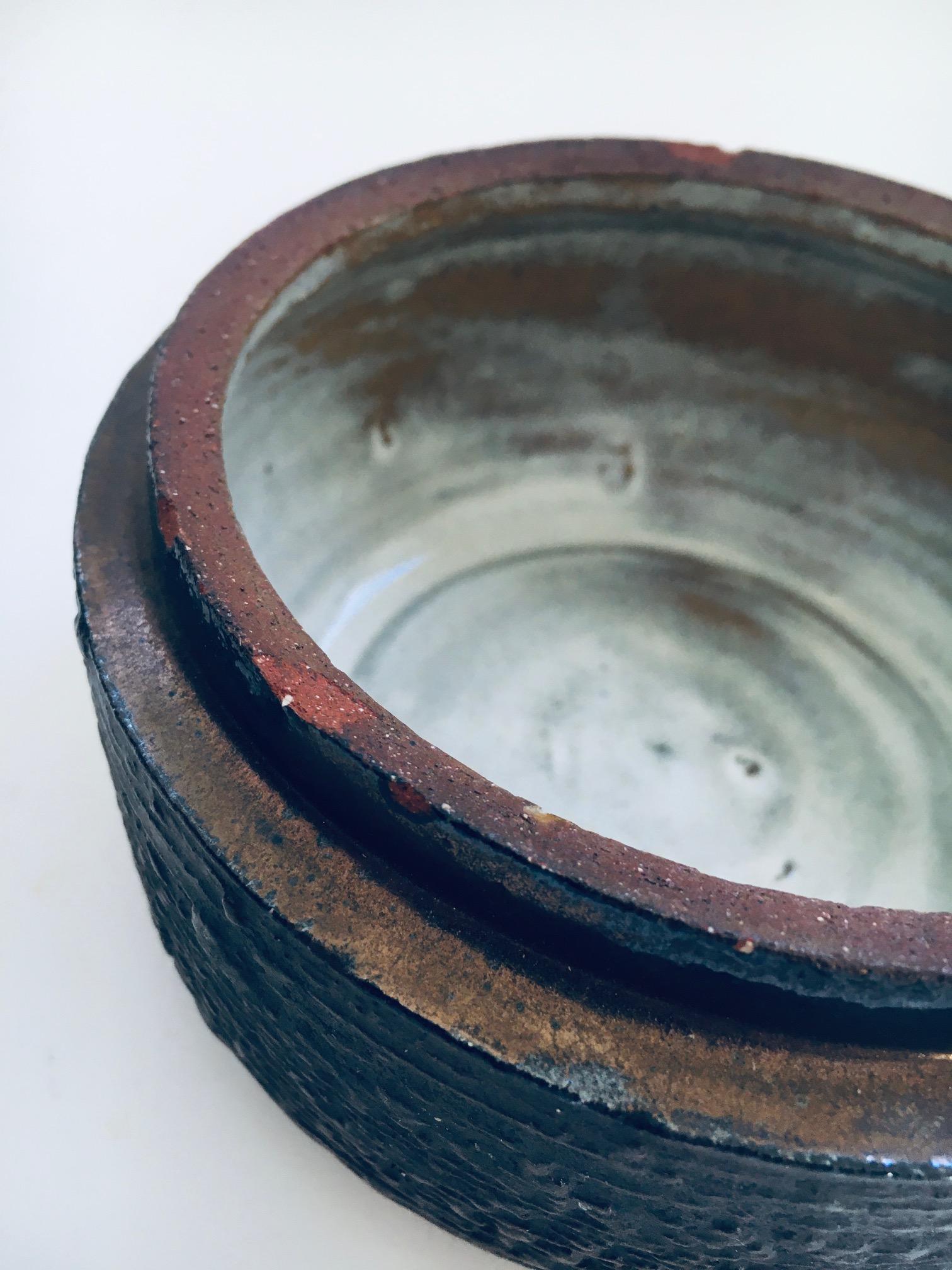 Vintage Art Pottery Studio Perignem Amphora Lidded Bowl, 1960's Belgium 5