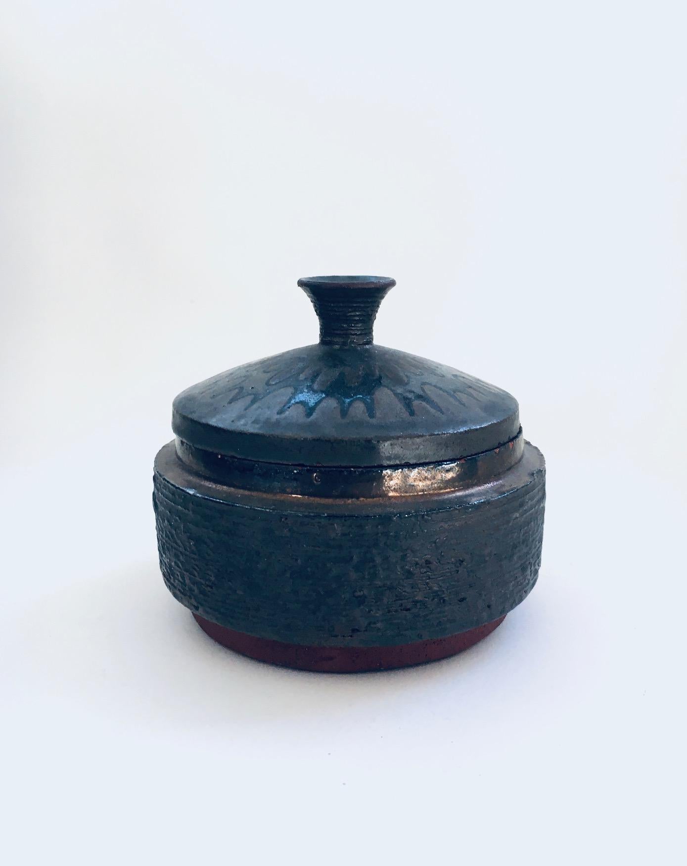 Brutalist Vintage Art Pottery Studio Perignem Amphora Lidded Bowl, 1960's Belgium
