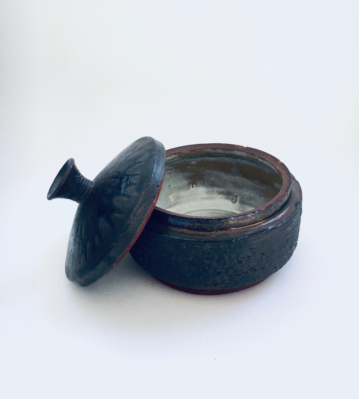 Mid-20th Century Vintage Art Pottery Studio Perignem Amphora Lidded Bowl, 1960's Belgium