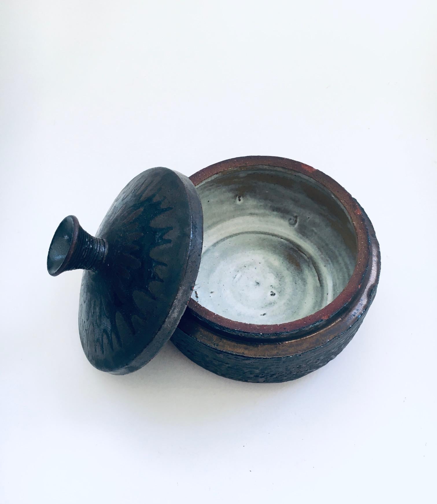 Ceramic Vintage Art Pottery Studio Perignem Amphora Lidded Bowl, 1960's Belgium