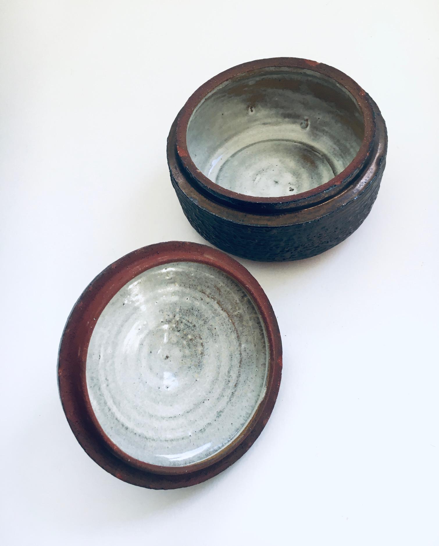 Vintage Art Pottery Studio Perignem Amphora Lidded Bowl, 1960's Belgium 1