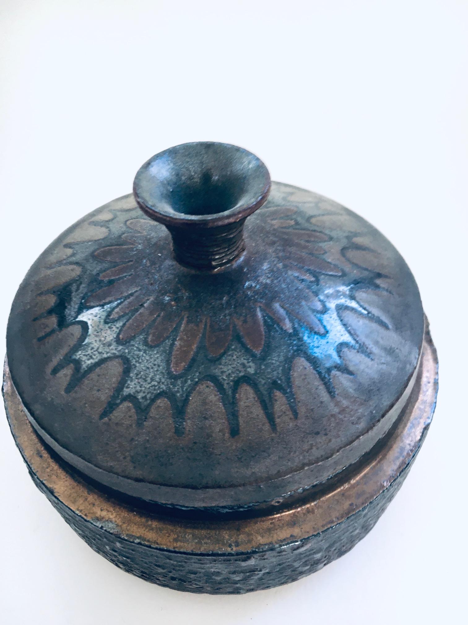 Vintage Art Pottery Studio Perignem Amphora Lidded Bowl, 1960's Belgium 2