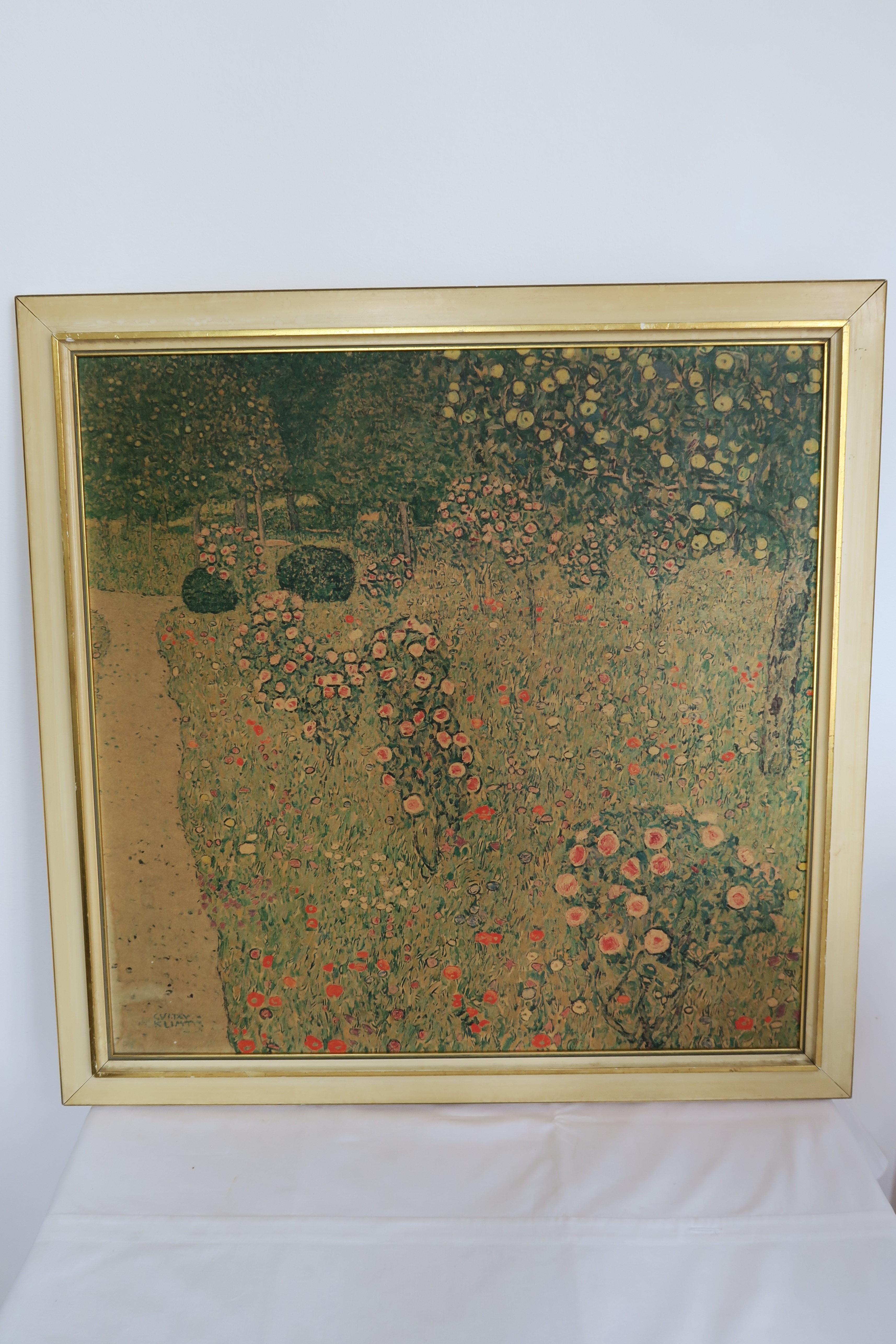 Vintage-Kunstdruck „Der Rosengarten“ von Gustav Klimt (Holz) im Angebot