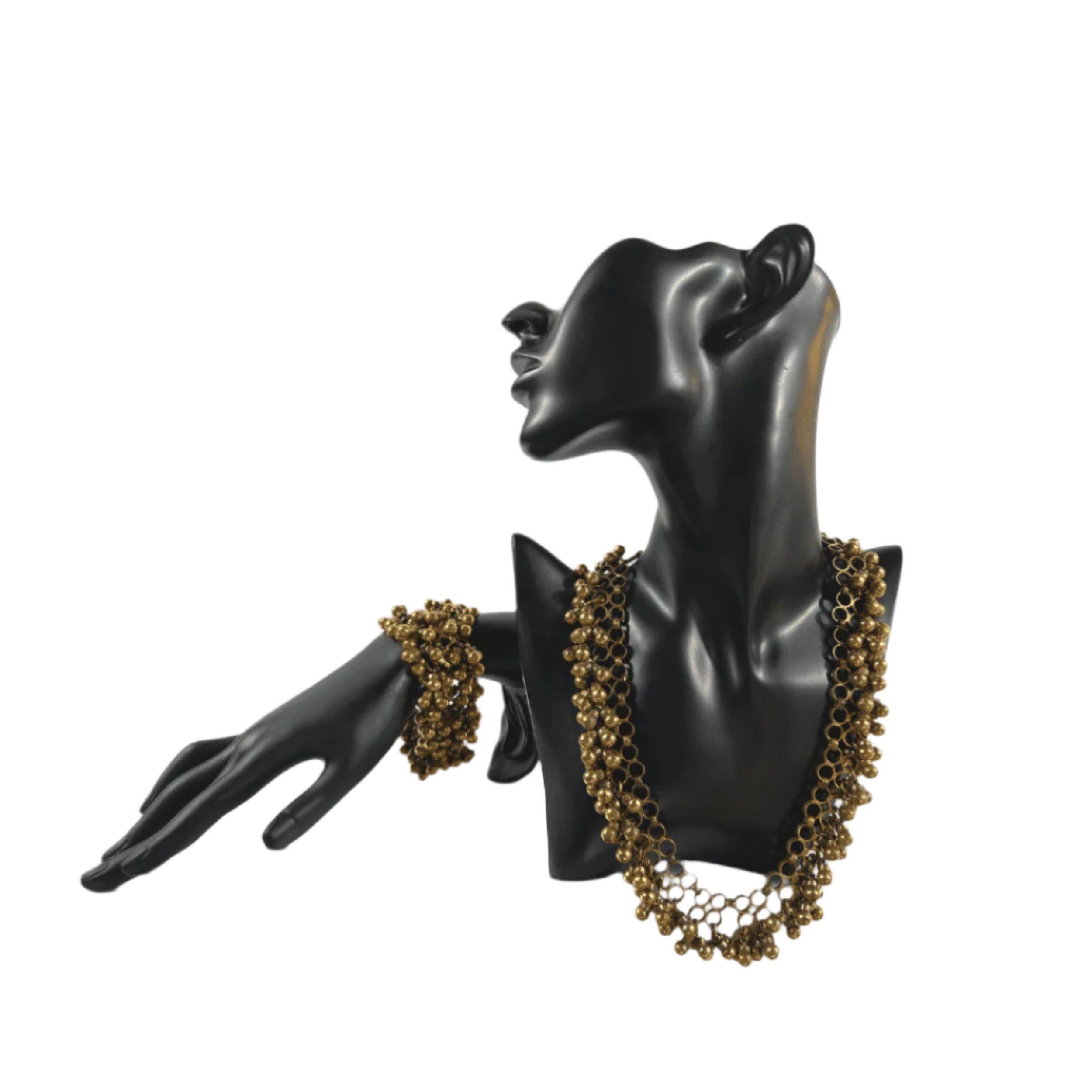 Women's Vintage Art Revival Jewelry Set, Necklace & Bracelet with Burnished Gold Bangles For Sale
