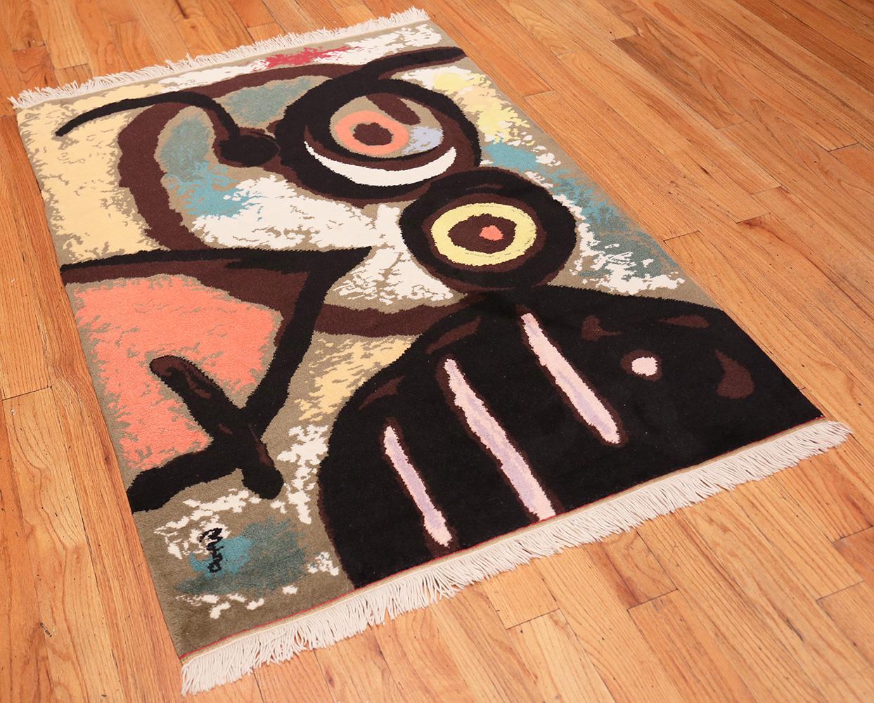 Hand-Knotted Vintage Art Rug Based On Joan Miro. Size: 4 ft 10 in x 3 ft 5 in