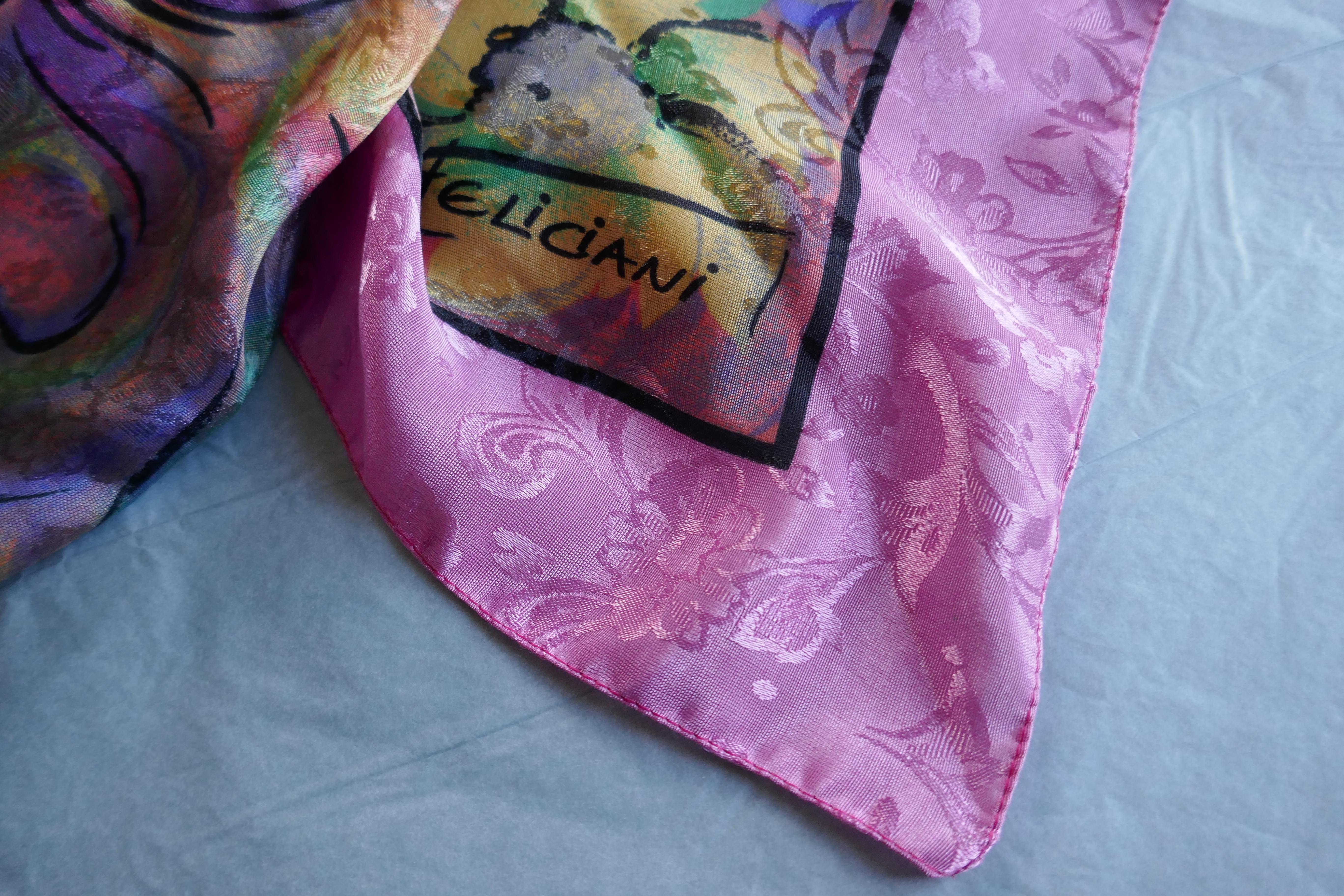 Vintage Art Scarf, Romantic Impressionist Psychedelic from Feliciani  

Charming romantic scene, in Pinks and Psychedelic shades from the Italian Collection
The fabric of this piece is woven with flowers 

Made in Polyester, the Scarf measures 35”x