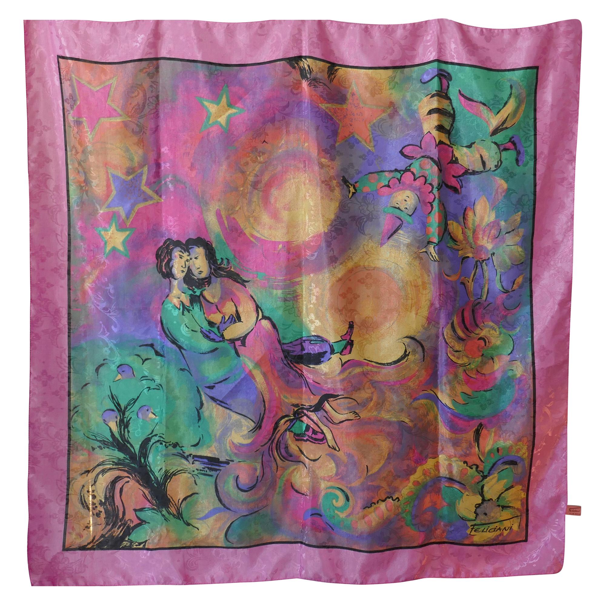 Vintage Art Scarf, Romantic Impressionist Design from Feliciani   For Sale