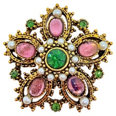 Spilla d'epoca firmata ART Greene & Greene Green con perle di vetro