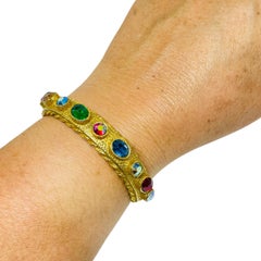 Vintage ART signed gold tone colorful glass designer bangle bracelet