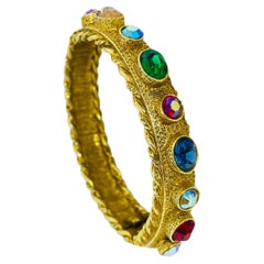 Vintage ART signed gold tone colorful glass designer bangle bracelet