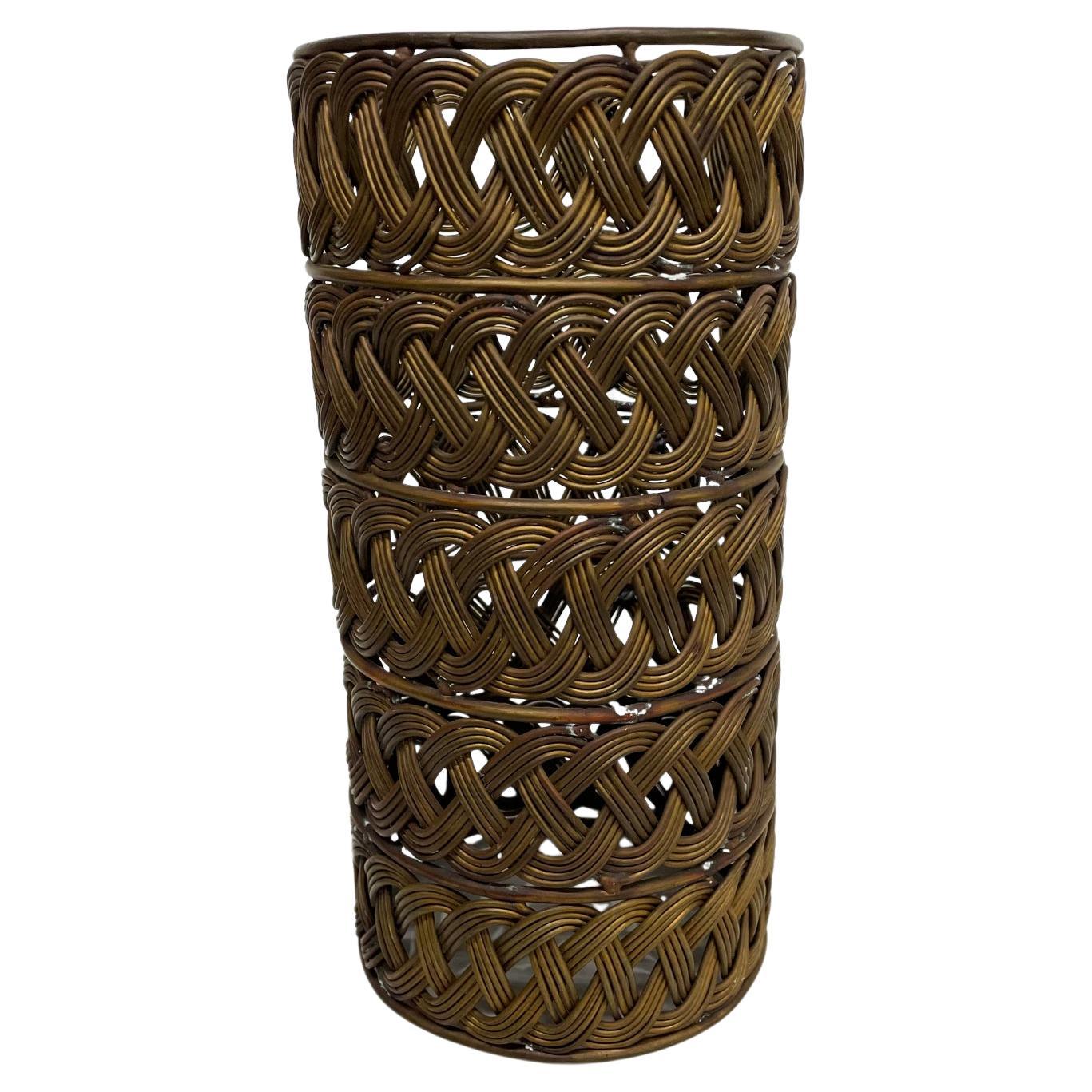 Vintage Art Tubular Ring Woven Brass Geometric Pattern Decorative Accessory  For Sale at 1stDibs