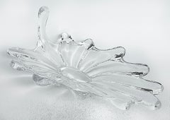 Vintage Art Vannes France Crystal Art Glass Centerpiece Dish, Signed Art Vannes
