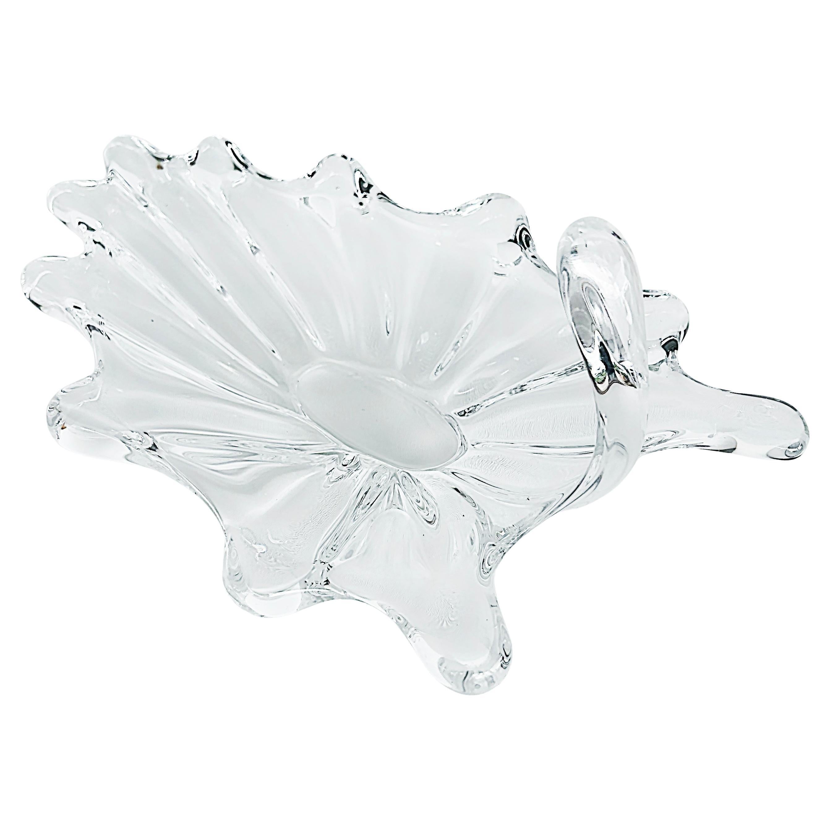 Vintage Art Vannes France Crystal Art Glass Centerpiece Dish, Signed Art Vannes