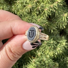 Vintage Artcarved 14k Gold geschnitzt schwarz Onyx Initial UT Schule Signet Ring