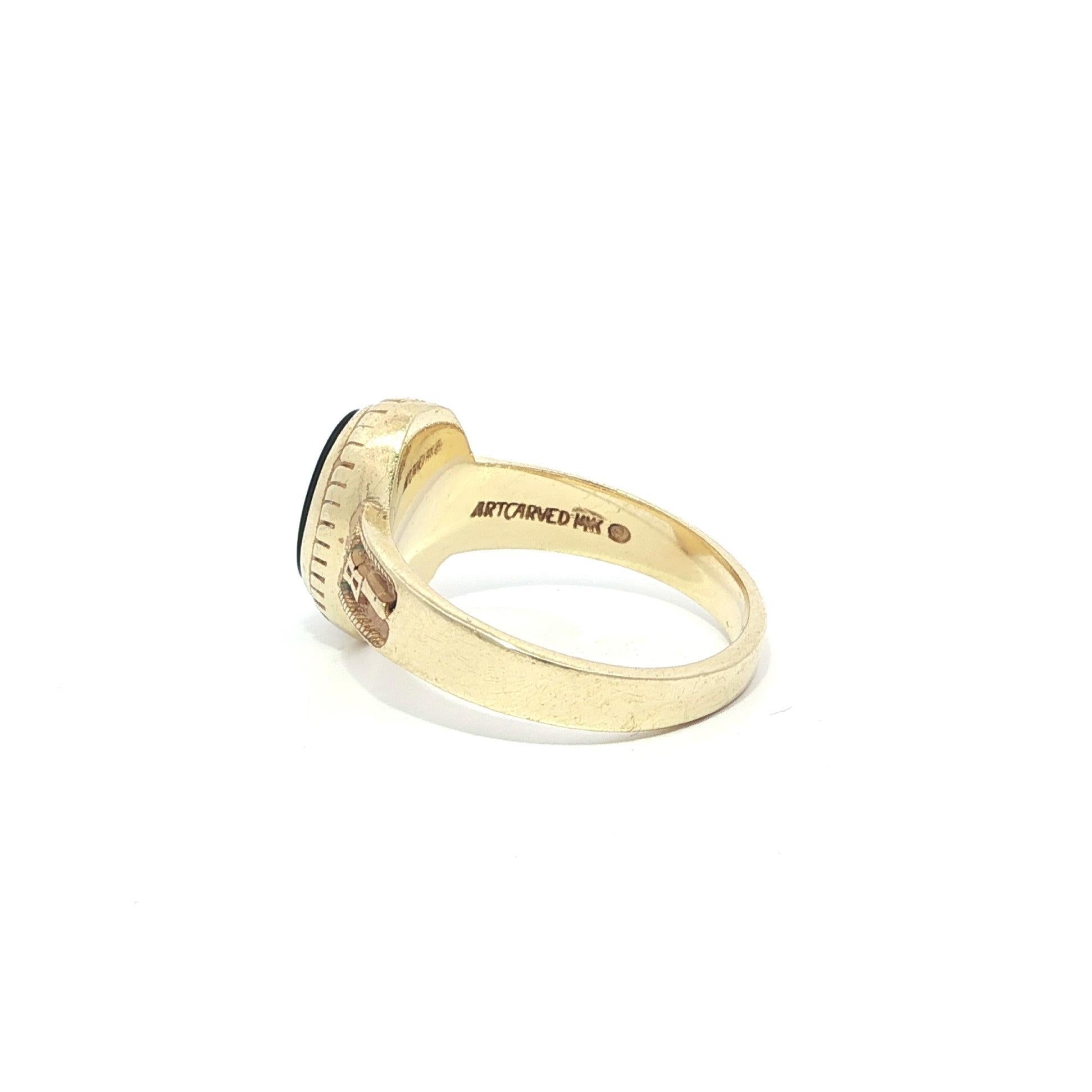 Anello Vintage Artcarved in oro 14k con iniziali in onice nera UT School in vendita 4