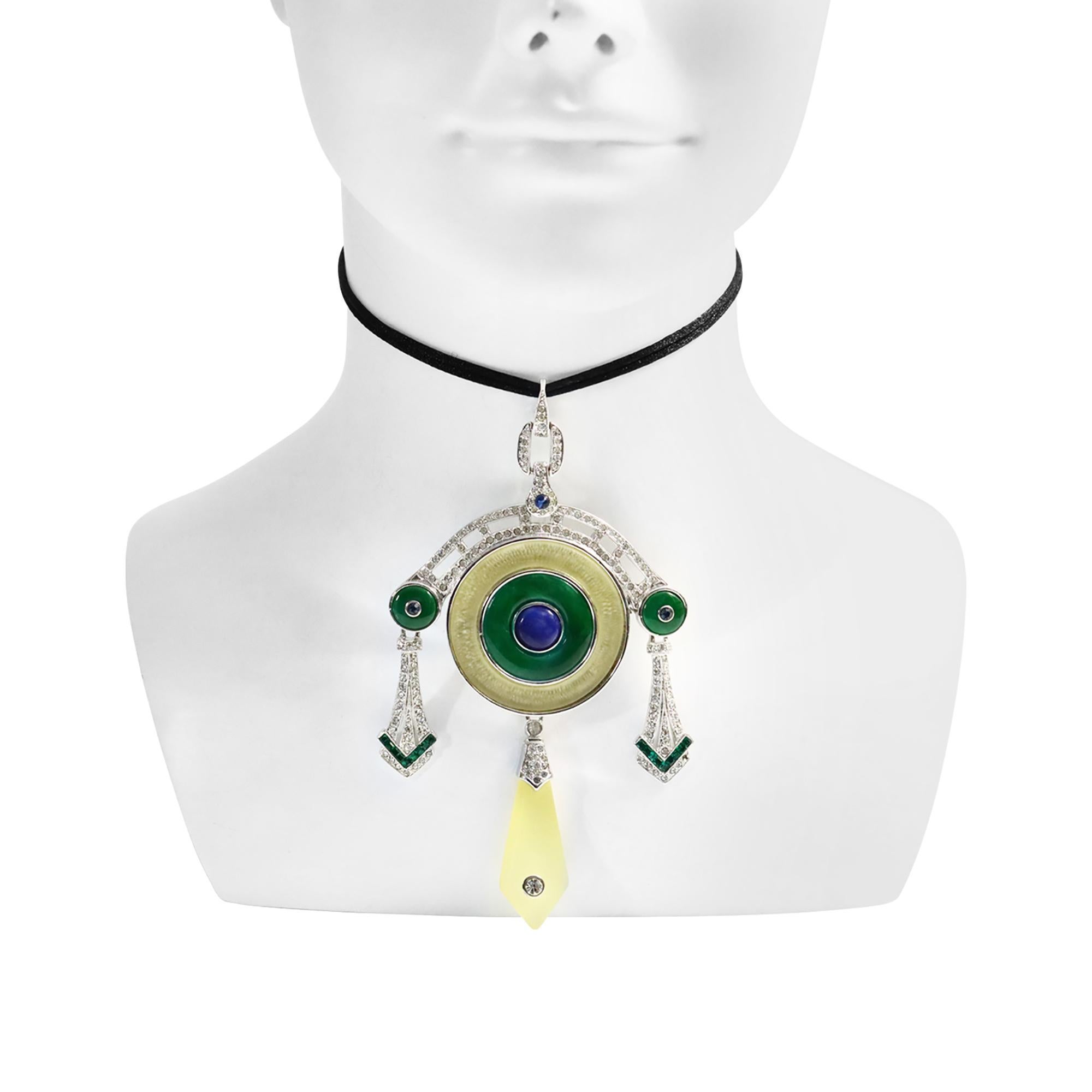 da uomo o donna Ciondolo vintage ArtDeco89 con smalto e diamanti pendenti, circa anni '80 in vendita