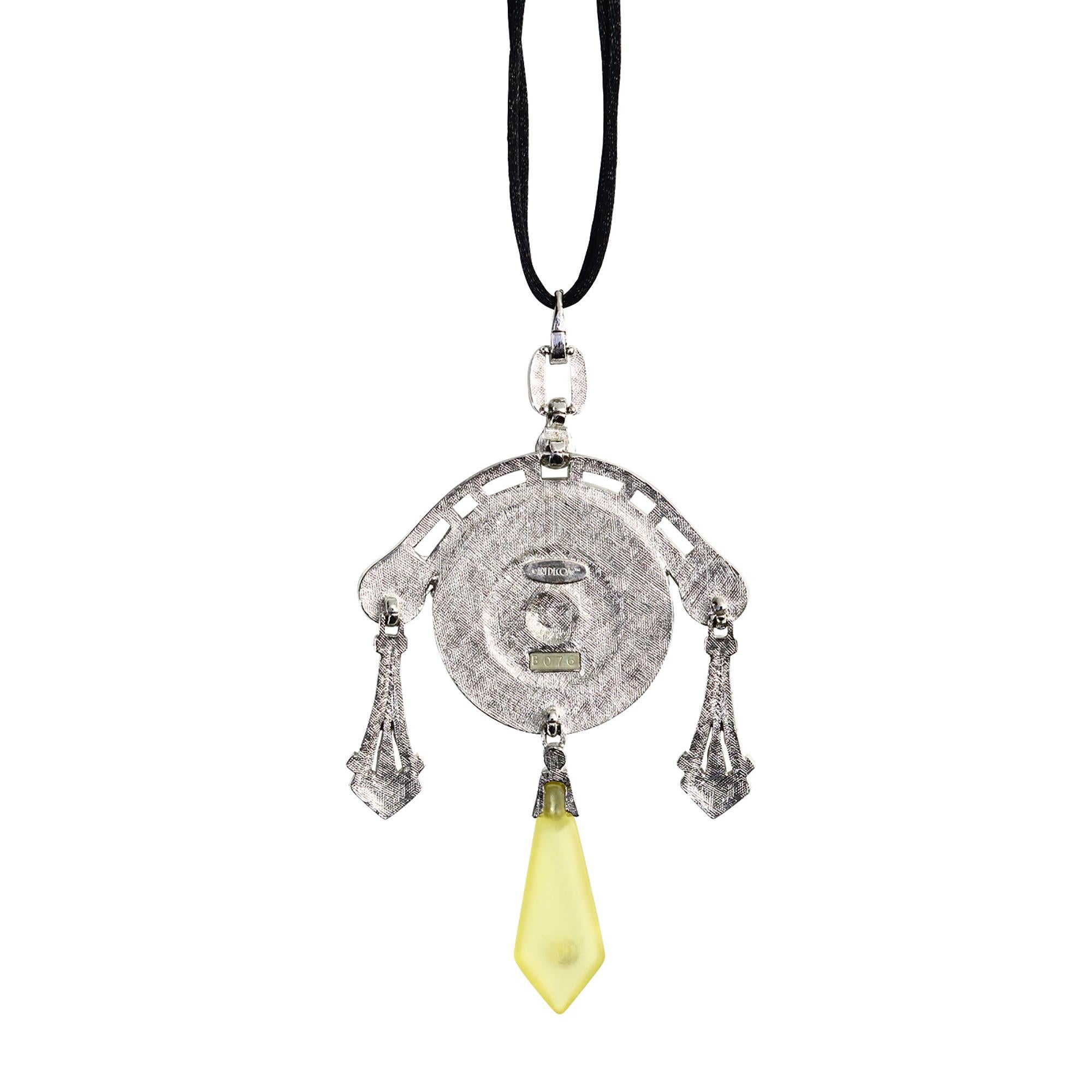 Ciondolo vintage ArtDeco89 con smalto e diamanti pendenti, circa anni '80 in vendita 3