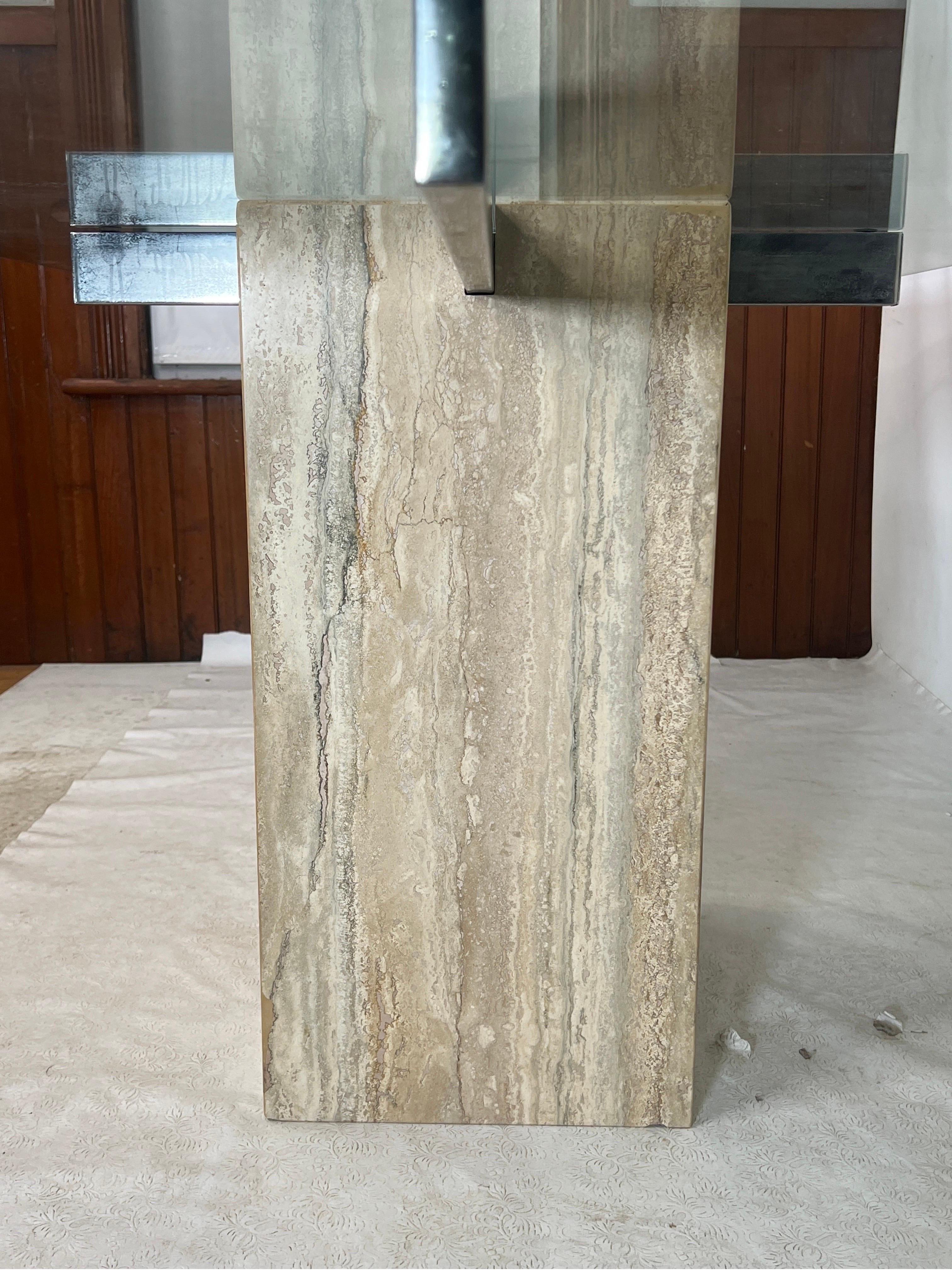 Vintage Artedi Glass and Travertine Dining Table For Sale 1