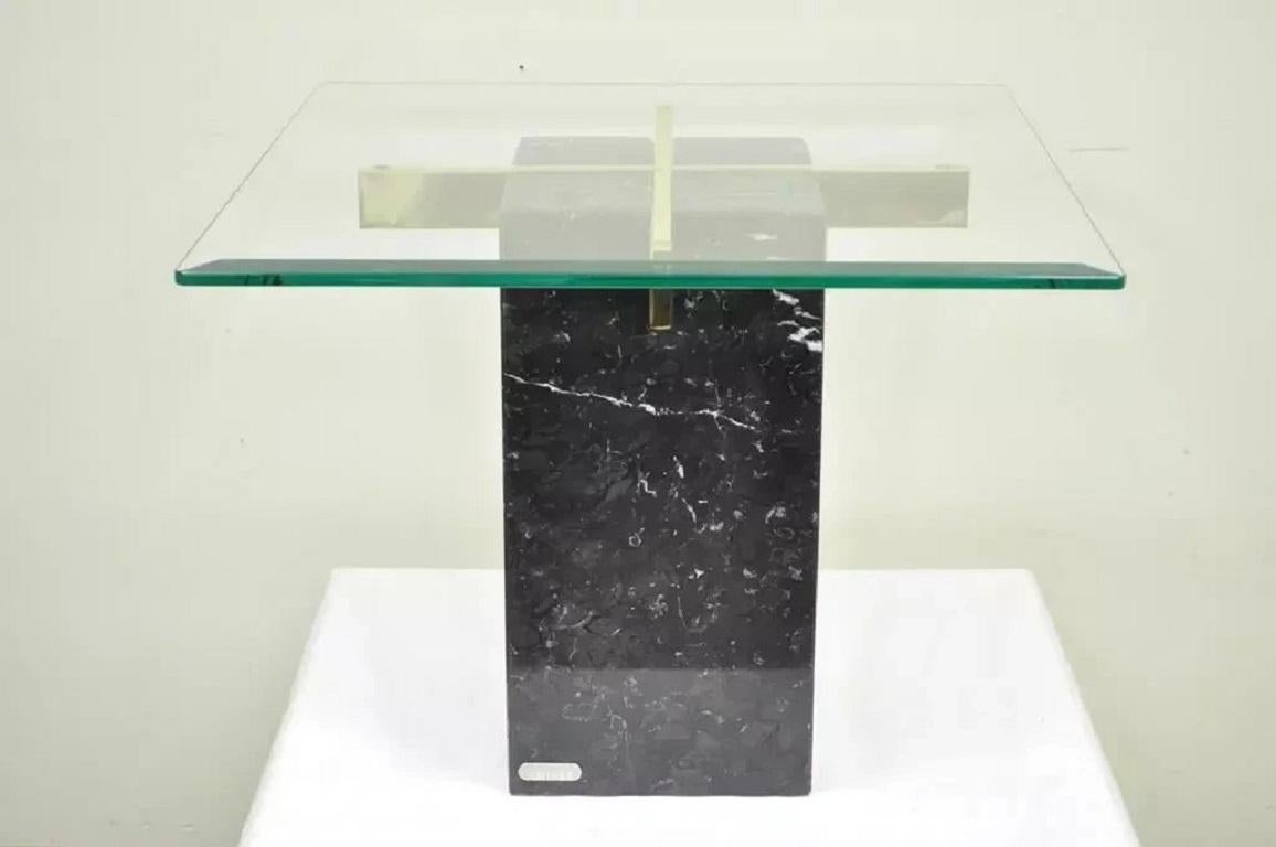 Vintage Artedi Italian Modern Brass Marble Glass Cantilever Accent Side Table For Sale 7