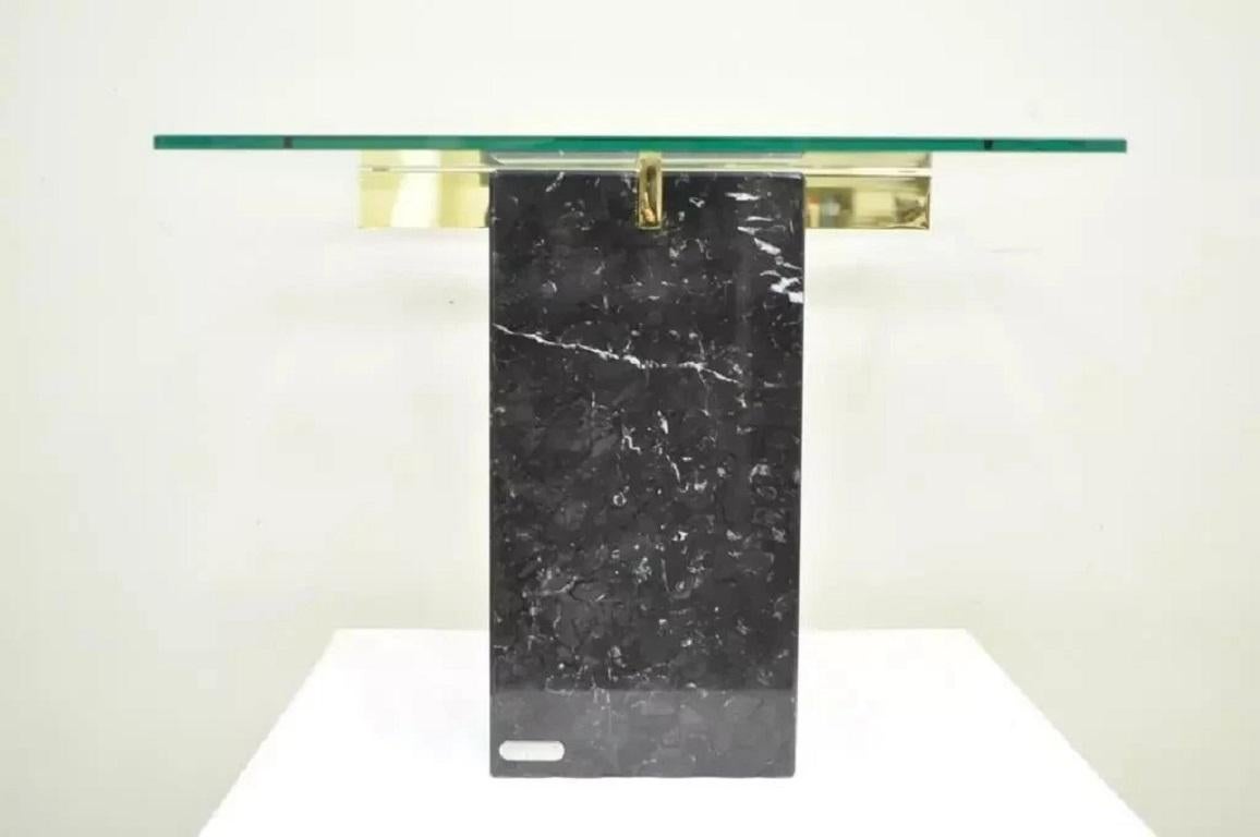 Unknown Vintage Artedi Italian Modern Brass Marble Glass Cantilever Accent Side Table For Sale