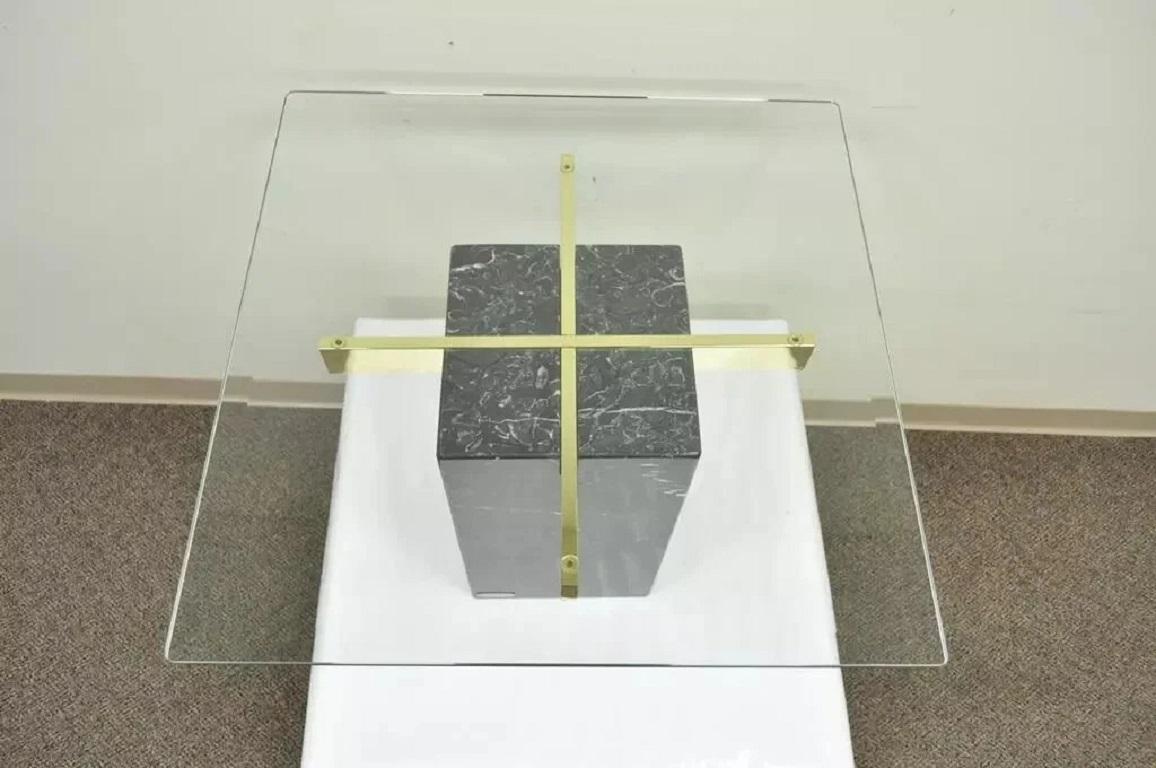 Vintage Artedi Italian Modern Brass Marble Glass Cantilever Accent Side Table In Good Condition For Sale In Philadelphia, PA
