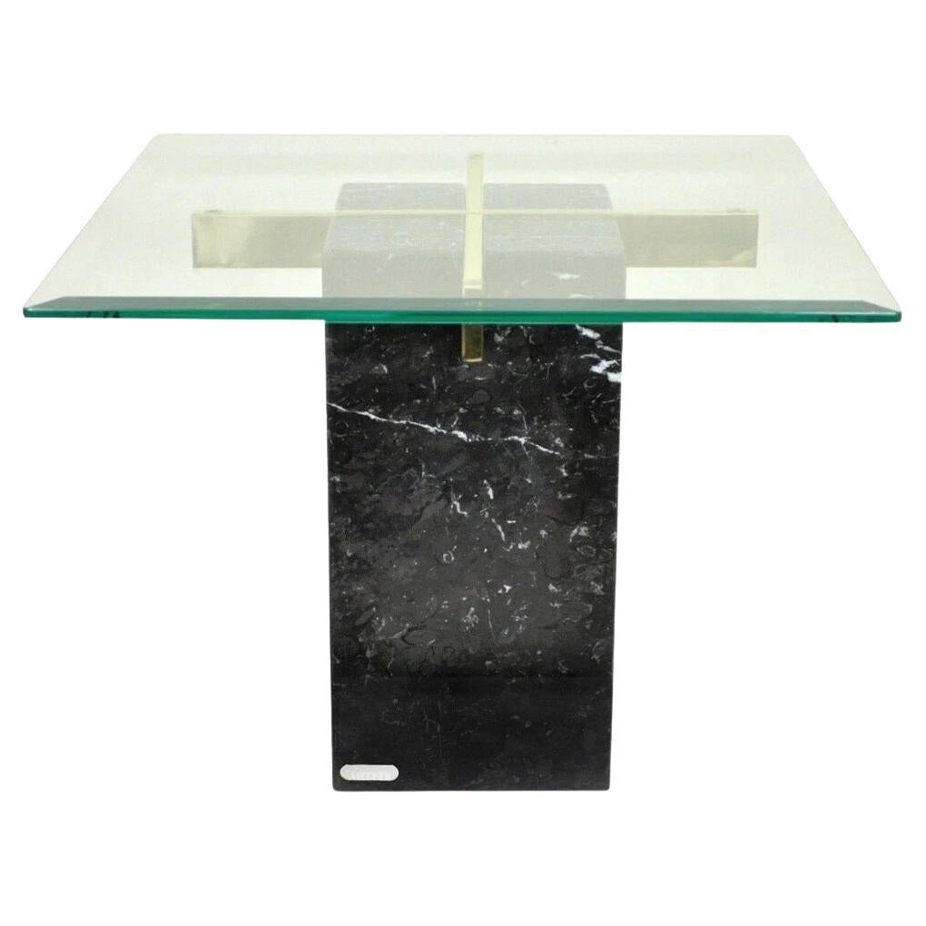 Vintage Artedi Italian Modern Brass Marble Glass Cantilever Accent Side Table For Sale