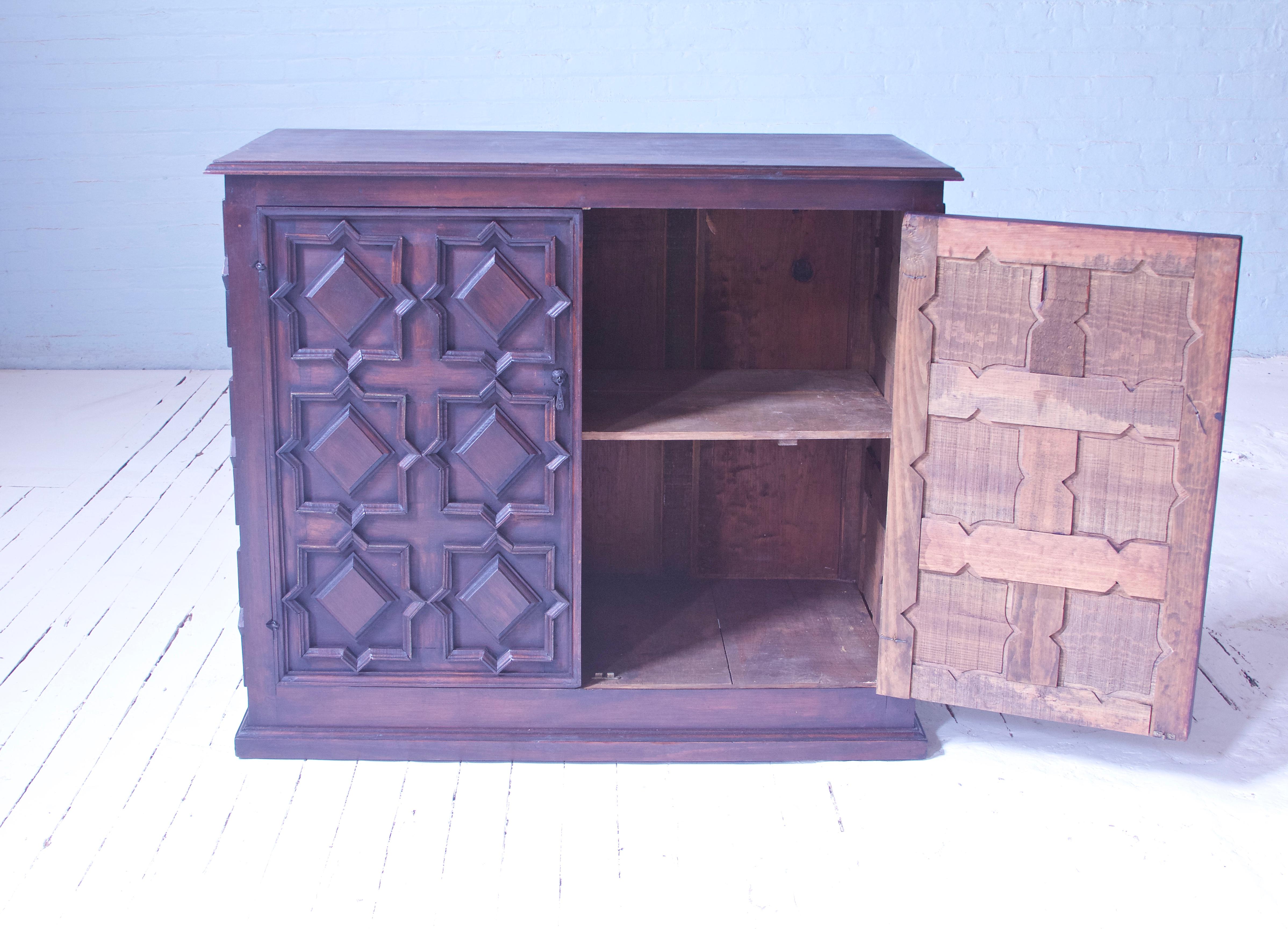 Hand-Carved Vintage 'Artes De Mexico' Carved Chest in Pine with Hand-Struck Iron Hardware 