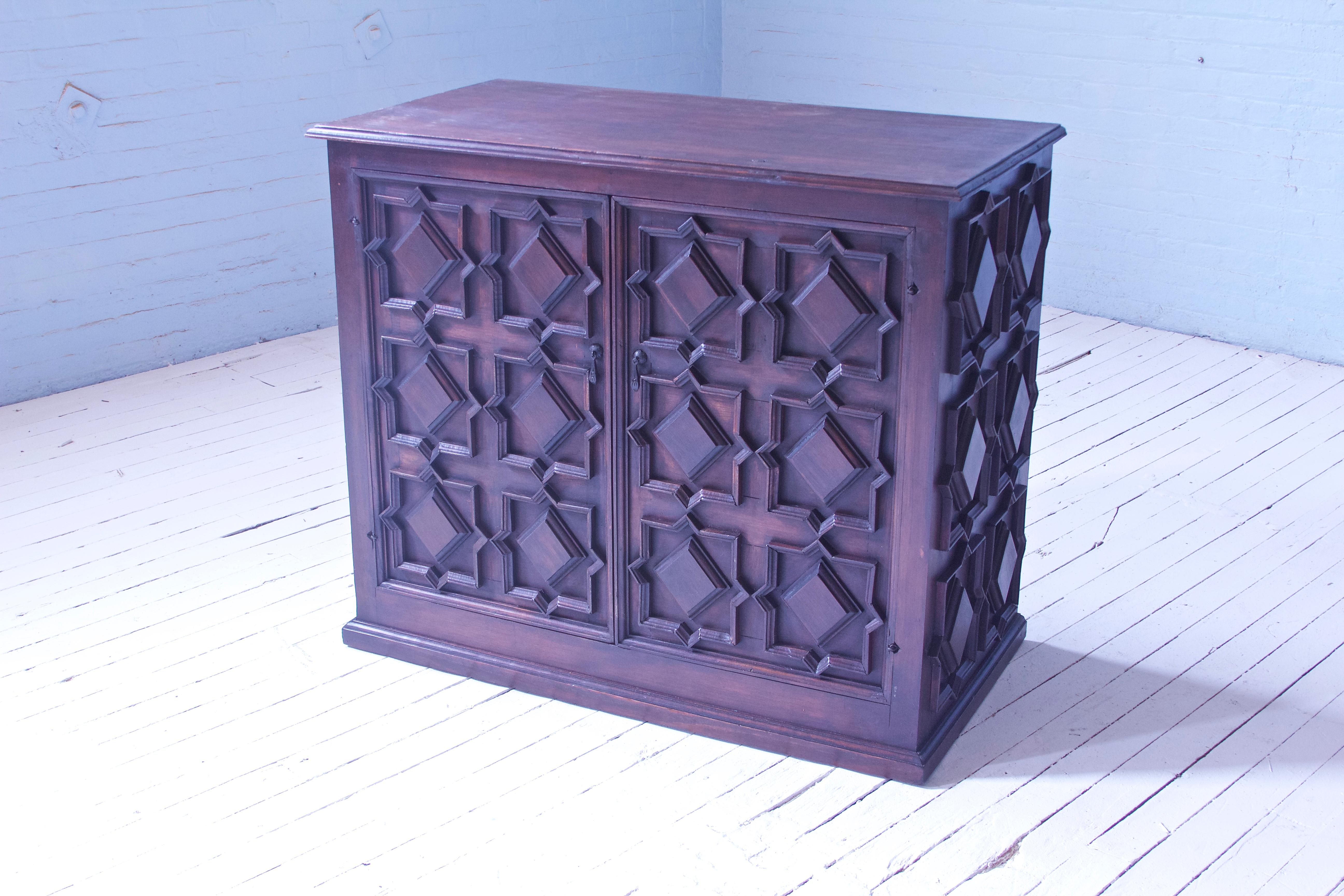 Mid-20th Century Vintage 'Artes De Mexico' Carved Chest in Pine with Hand-Struck Iron Hardware 