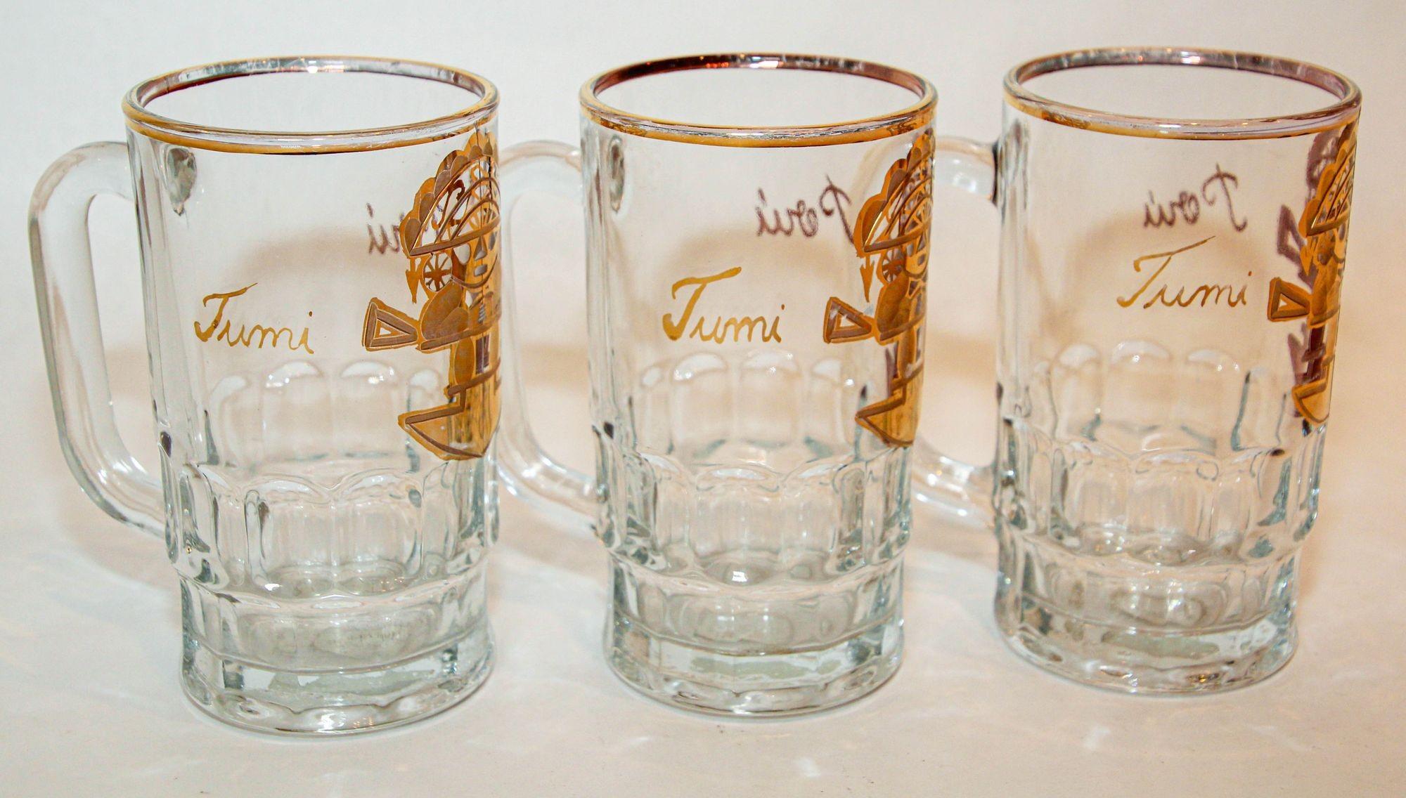 Ensemble de 3 tasses vintage Artesania Tabuisa avec motif de dieu péruvien Tumi en vente 3