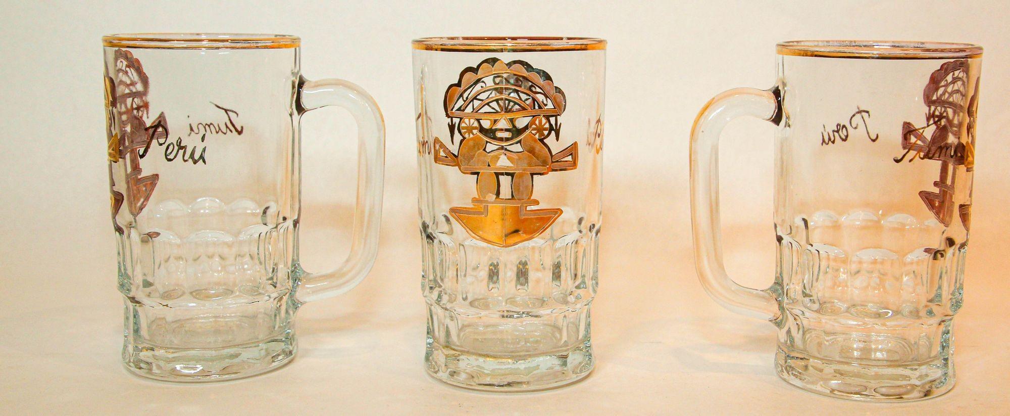 Vintage Artesania Tabuisa Mugs Set of 3 with Tumi Peruvian God Design For Sale 6