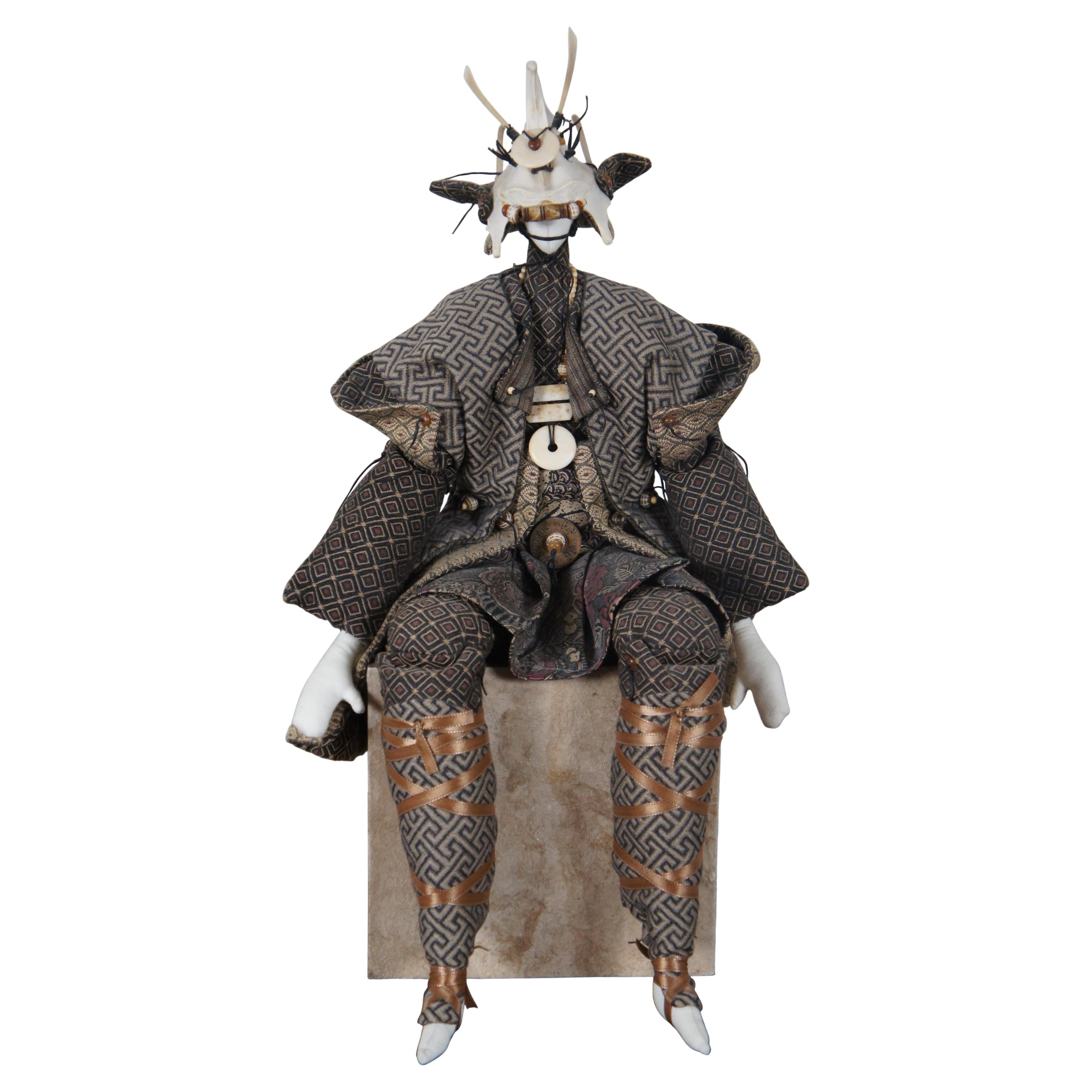 Vintage Artesian Japanese Samurai Warrior Musha Doll Figurine Chicken Bone